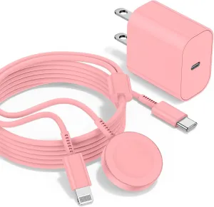 for Apple Watch Charger,2 in 1 USB C Charger for iPhone＆iWatch,Magnetic iWatch Fast Charging Cable 6ft with 20W Charger Block for Apple Watch Series Ultra 9 8 7 6 5 4 3 SE＆iPhone 14 13-Pink