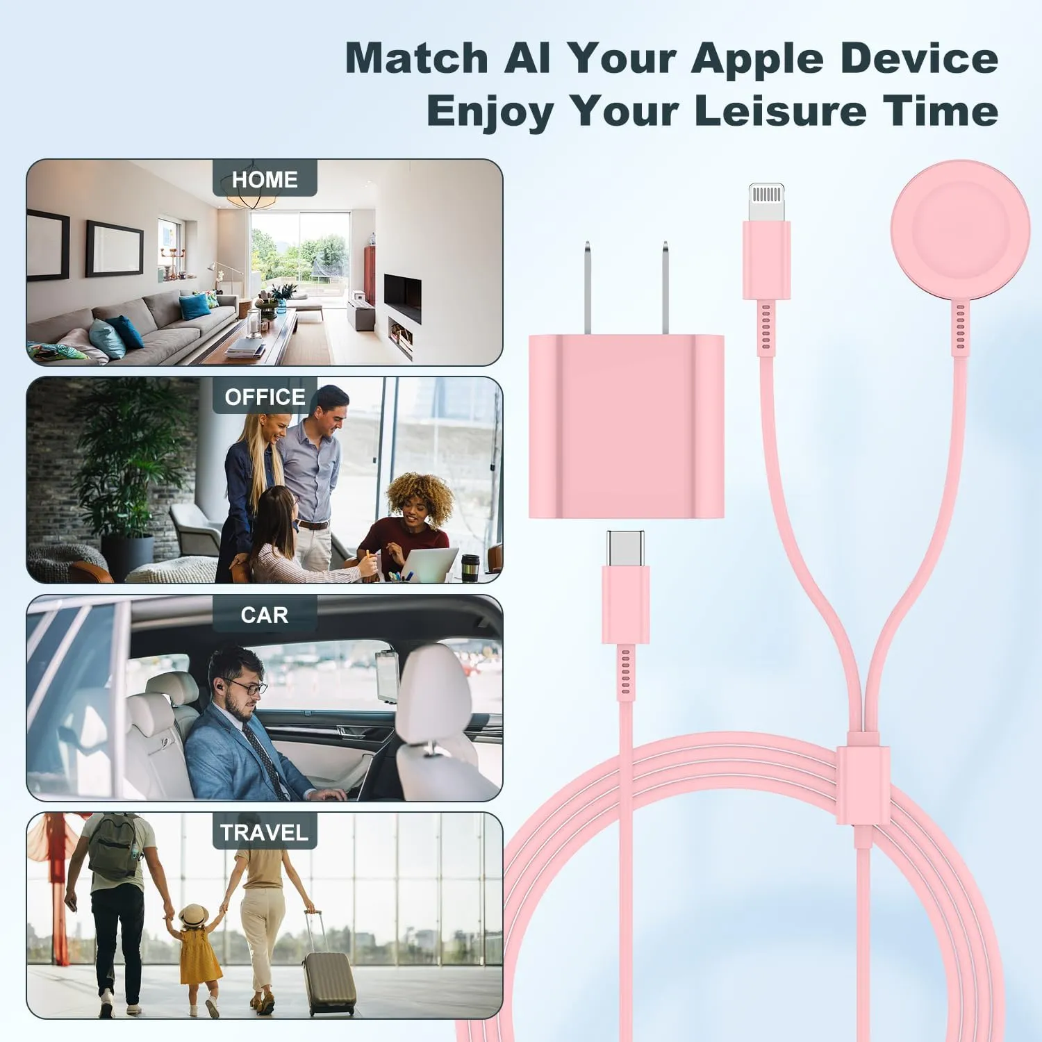 for Apple Watch Charger,2 in 1 USB C Charger for iPhone＆iWatch,Magnetic iWatch Fast Charging Cable 6ft with 20W Charger Block for Apple Watch Series Ultra 9 8 7 6 5 4 3 SE＆iPhone 14 13-Pink