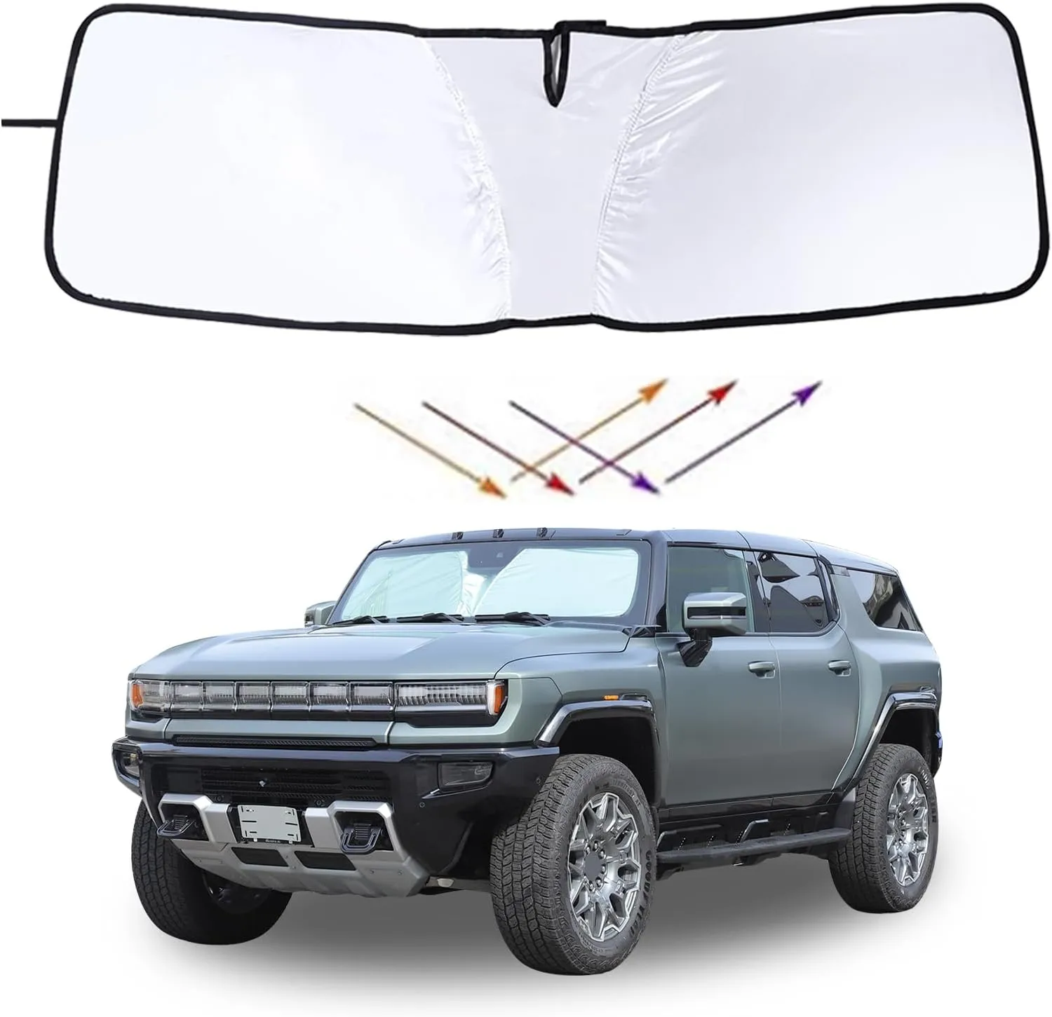 for Hummer EV Windshield Sun Shade Window Shade Sun Visor Cover Compatible with Hummer EV 2024 2025  Reflective Auto Sun Protection Visors Front Car Shade Foldable Blocks Sun Rays Keep Your Car Cooler