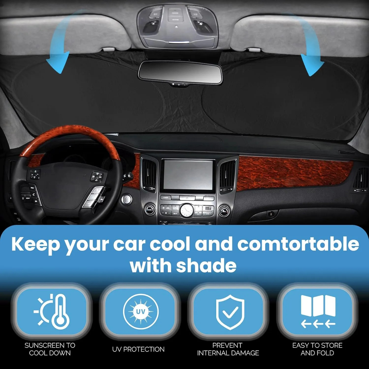 for Tahoe 2025 Windshield Sun Shade Sunshade-Custom Fit 2024 2023 2022 2021 Chevrolet Tahoe Z71, Premier, High Country, RST, LT, LS Accessories Windshield Cover Front Window Sun Visor Blocks UV