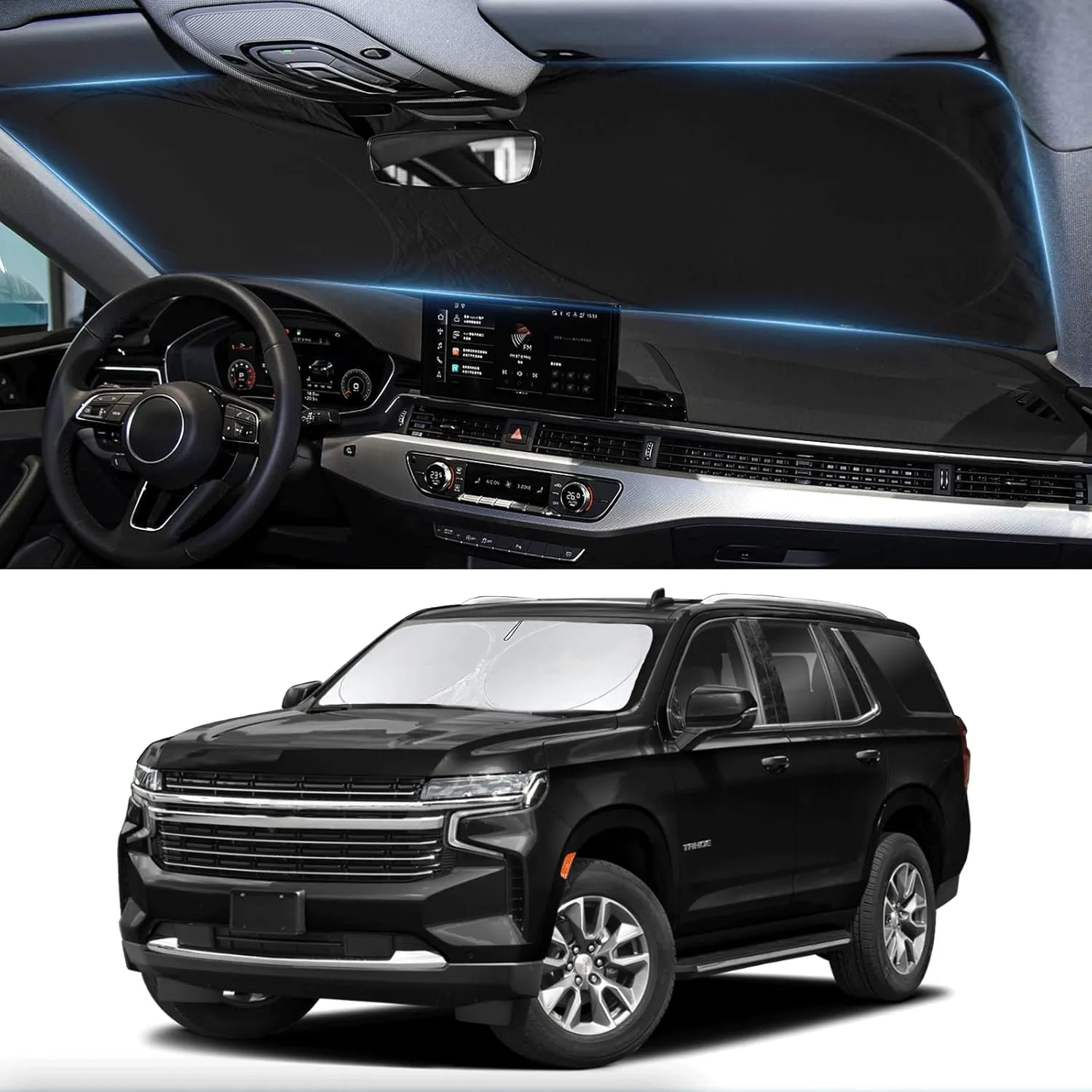 for Tahoe 2025 Windshield Sun Shade Sunshade-Custom Fit 2024 2023 2022 2021 Chevrolet Tahoe Z71, Premier, High Country, RST, LT, LS Accessories Windshield Cover Front Window Sun Visor Blocks UV