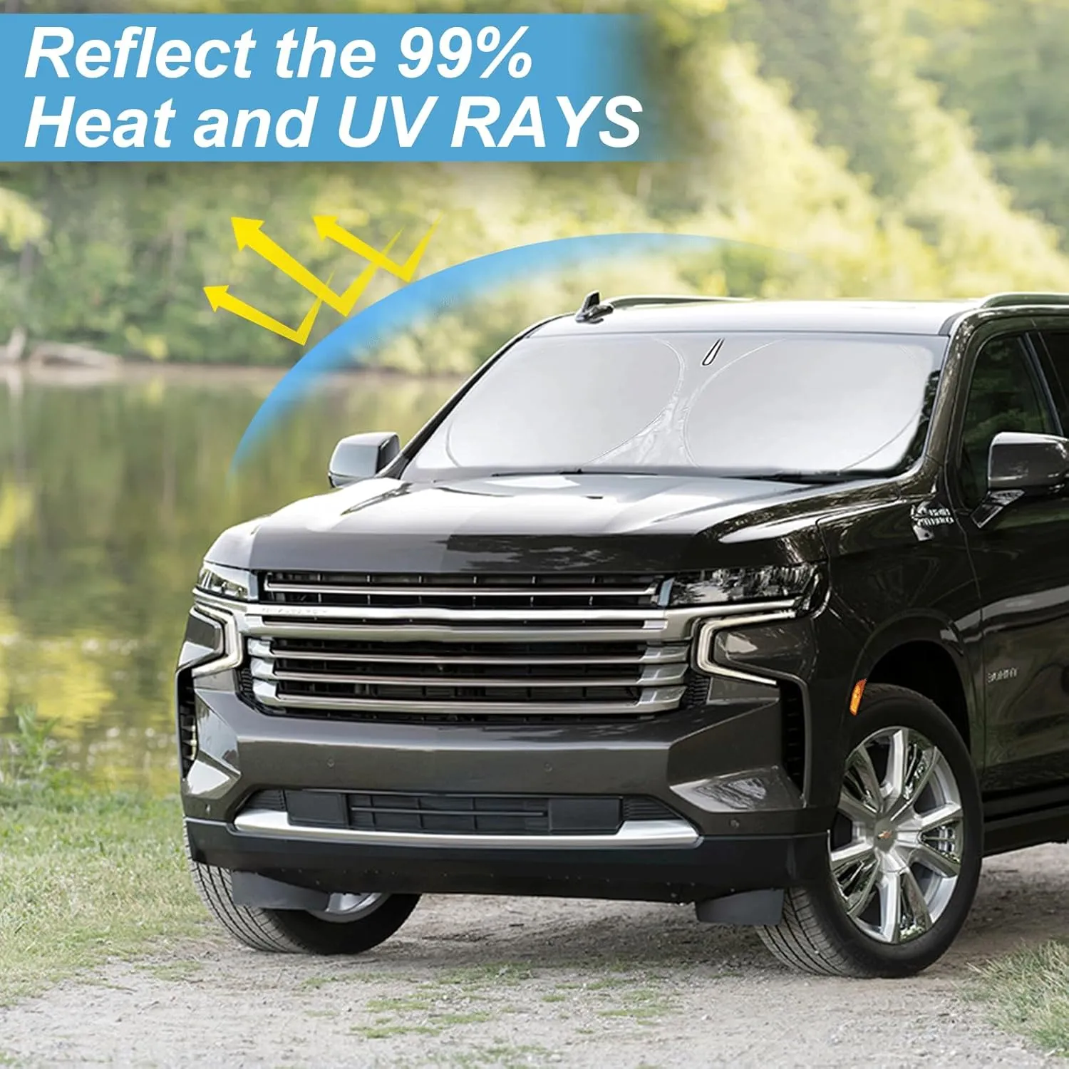 for Tahoe 2025 Windshield Sun Shade Sunshade-Custom Fit 2024 2023 2022 2021 Chevrolet Tahoe Z71, Premier, High Country, RST, LT, LS Accessories Windshield Cover Front Window Sun Visor Blocks UV