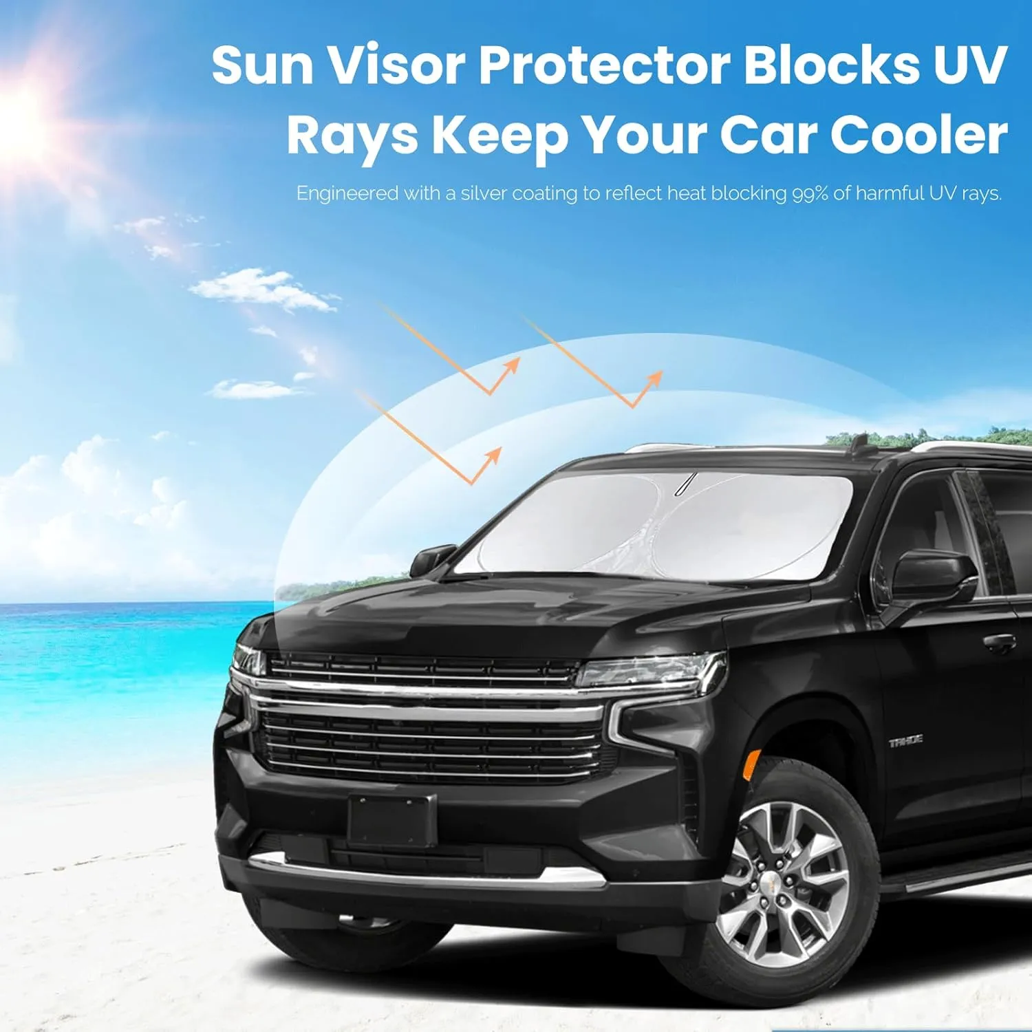 for Tahoe 2025 Windshield Sun Shade Sunshade-Custom Fit 2024 2023 2022 2021 Chevrolet Tahoe Z71, Premier, High Country, RST, LT, LS Accessories Windshield Cover Front Window Sun Visor Blocks UV