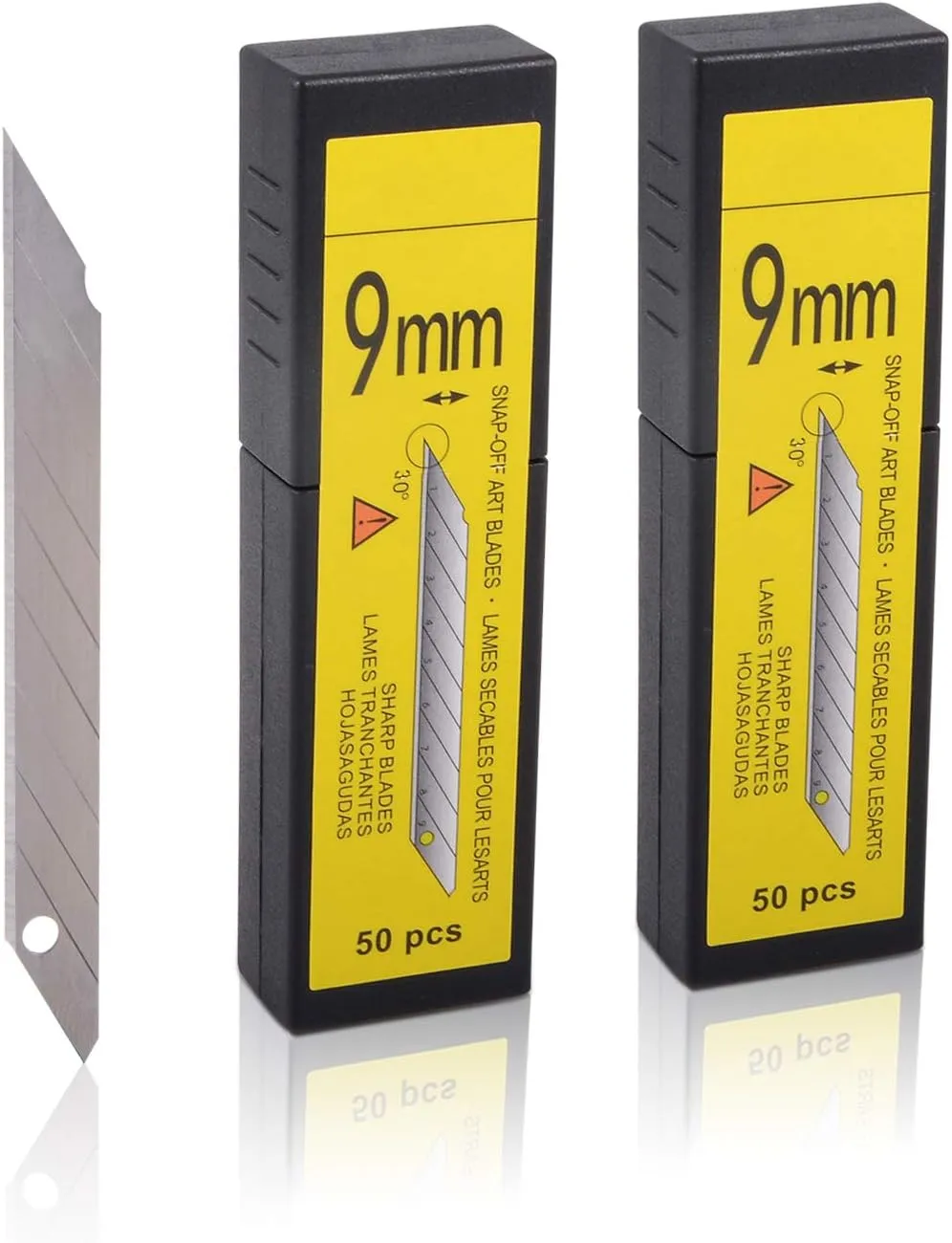 FOSHIO 30 Degree Snap Off Blades 9MM Universal Art Knife Replacement Blades, High Hardness Carbon Steel Material, Auto Vinyl Wrap Office Cutter Craft Knife Sharp Blades, Pack of 100