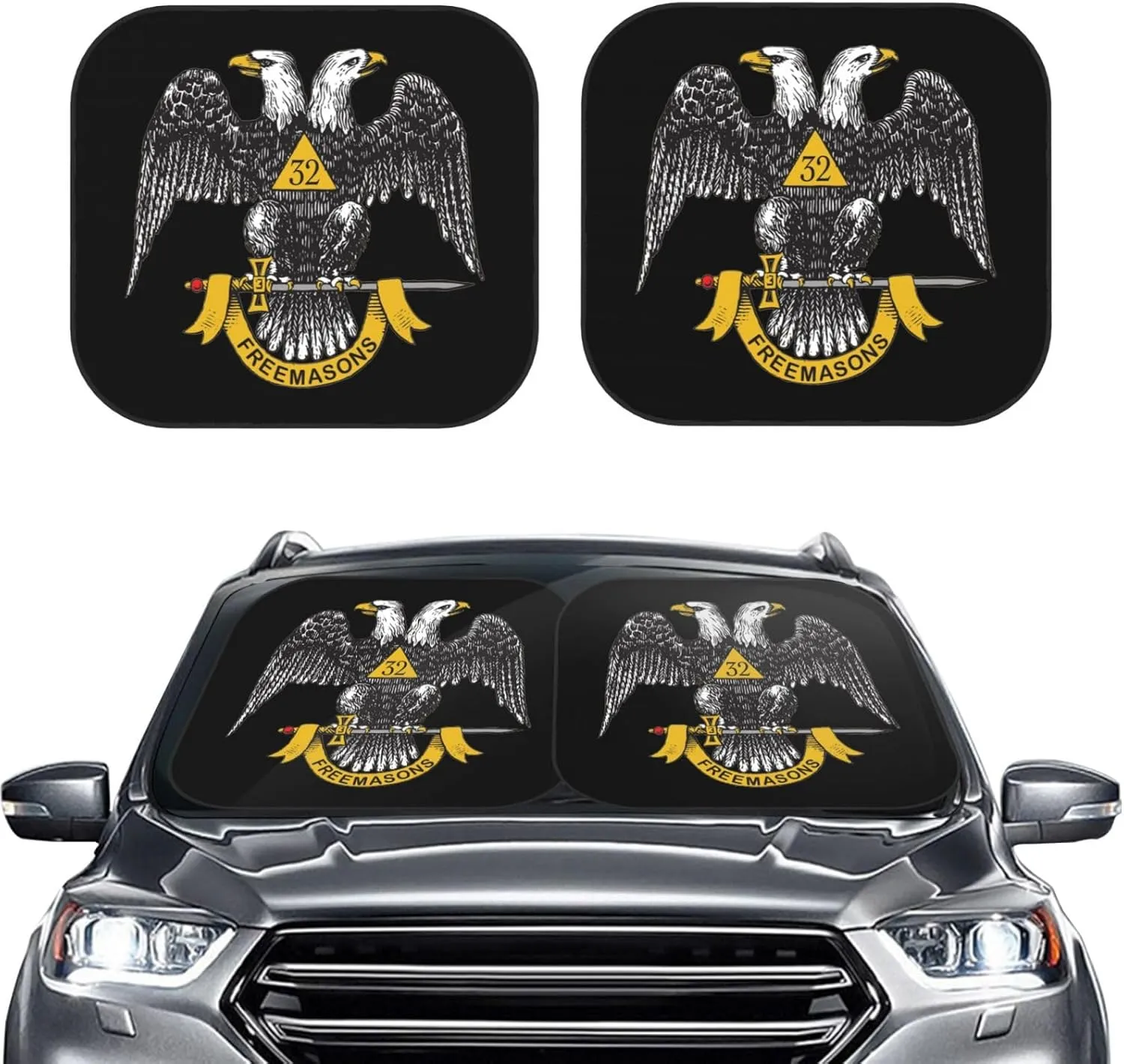 Freemasonry and Scottish Rite Foldable 2-Piece Windshield Sun Shade for Cars - UV & Heat Reflective Sunshade Protector, Small Size (Fits Most Sedans)