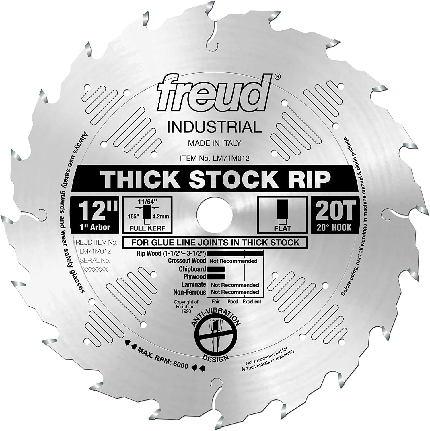Freud LM71M012 12-in Thick Stock Rip Blade with 1-in Arbor