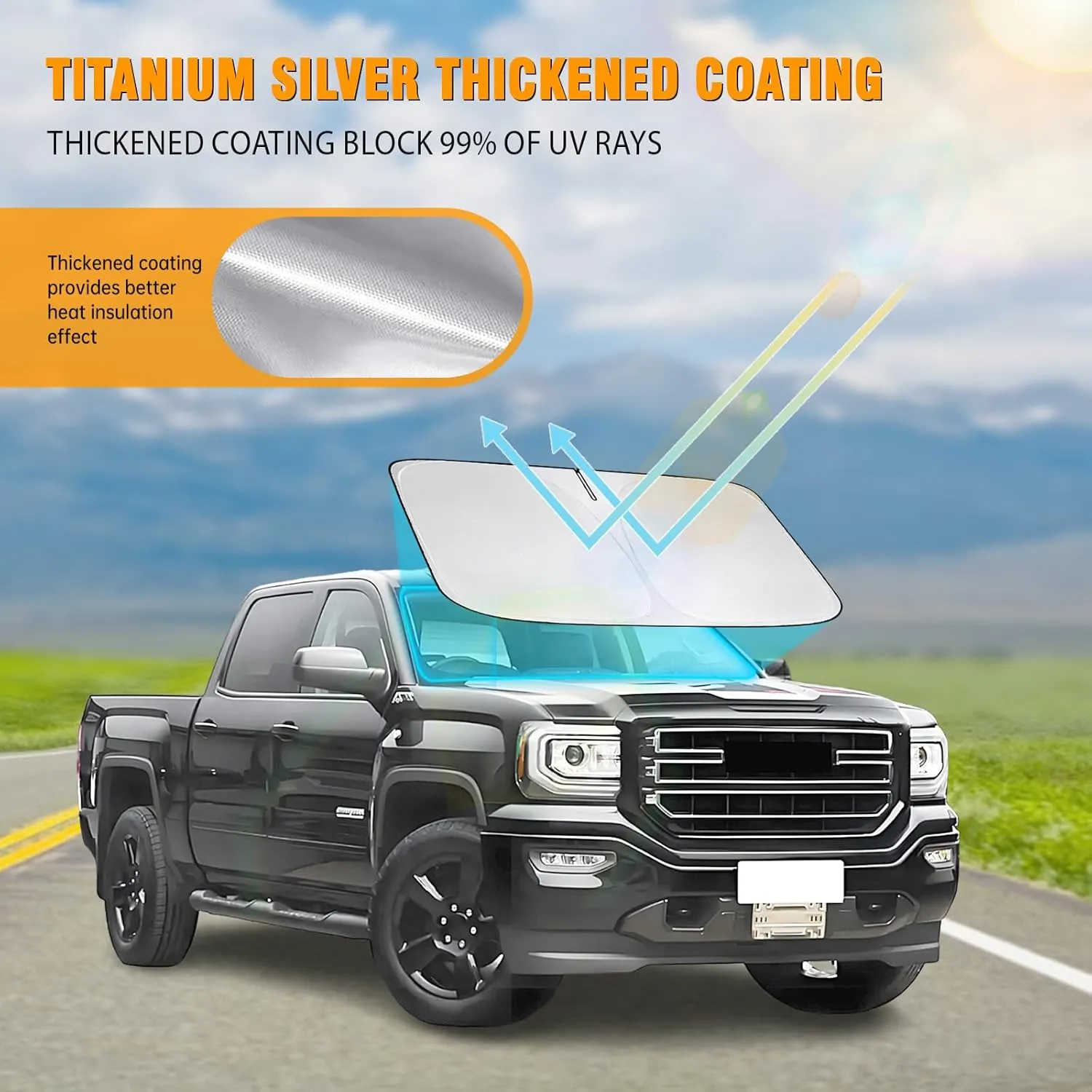 Front Windshield Sun Shade Compatible with Chevrolet Chevy Suburban Silverado Sun Visor Protector Blocks UV Rays Sunshade for GMC Sierra 1500 2500 3500 Foldable Interior Accessories