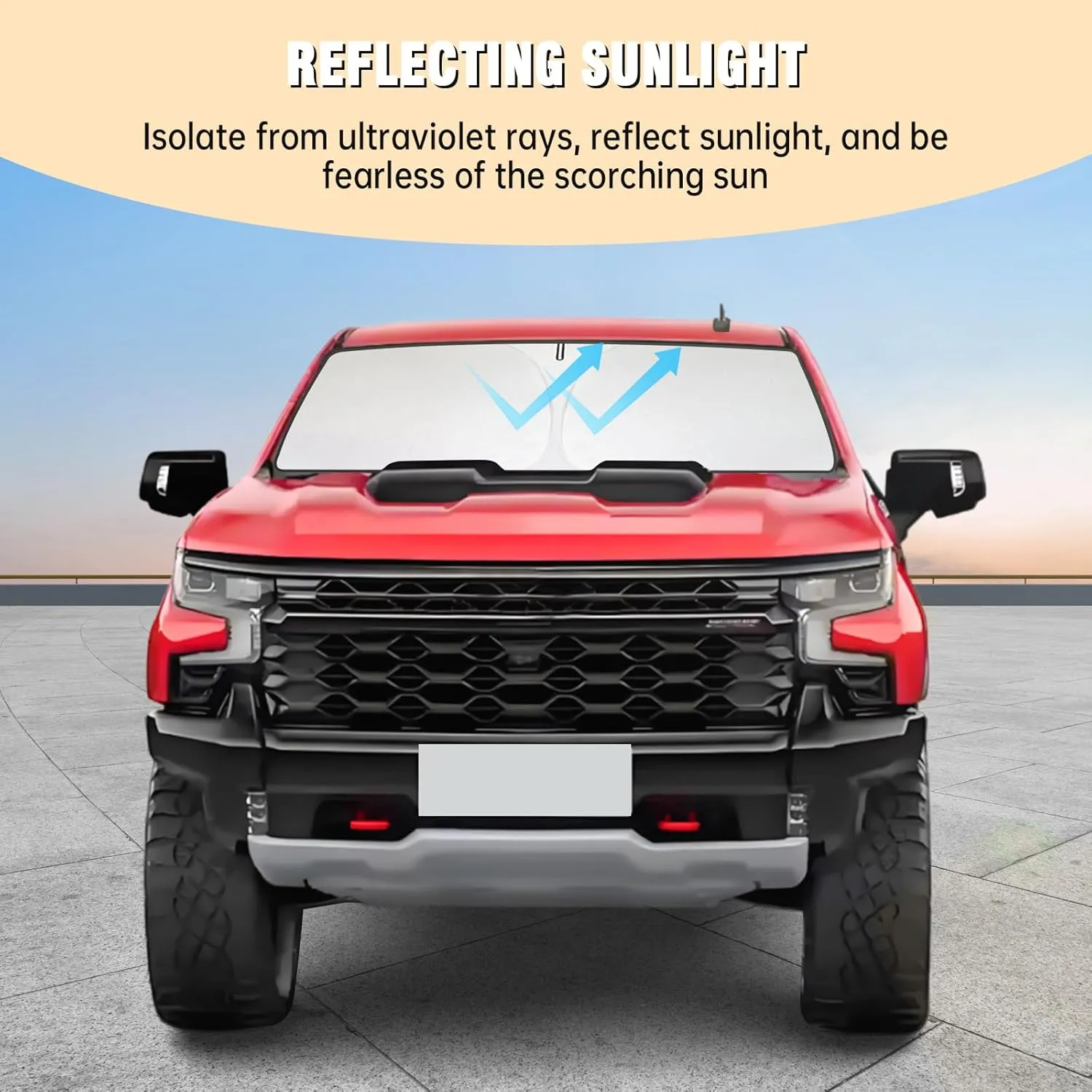 Front Windshield Sun Shade Compatible with Chevrolet Chevy Suburban Silverado Sun Visor Protector Blocks UV Rays Sunshade for GMC Sierra 1500 2500 3500 Foldable Interior Accessories