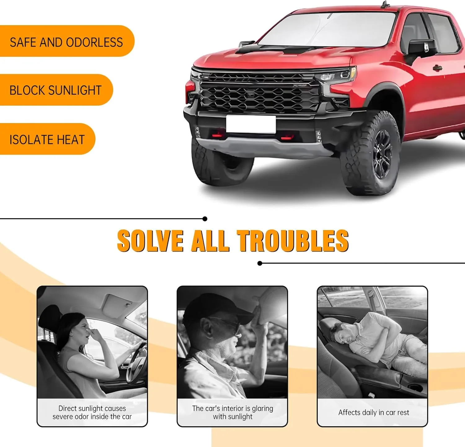 Front Windshield Sun Shade Compatible with Chevrolet Chevy Suburban Silverado Sun Visor Protector Blocks UV Rays Sunshade for GMC Sierra 1500 2500 3500 Foldable Interior Accessories