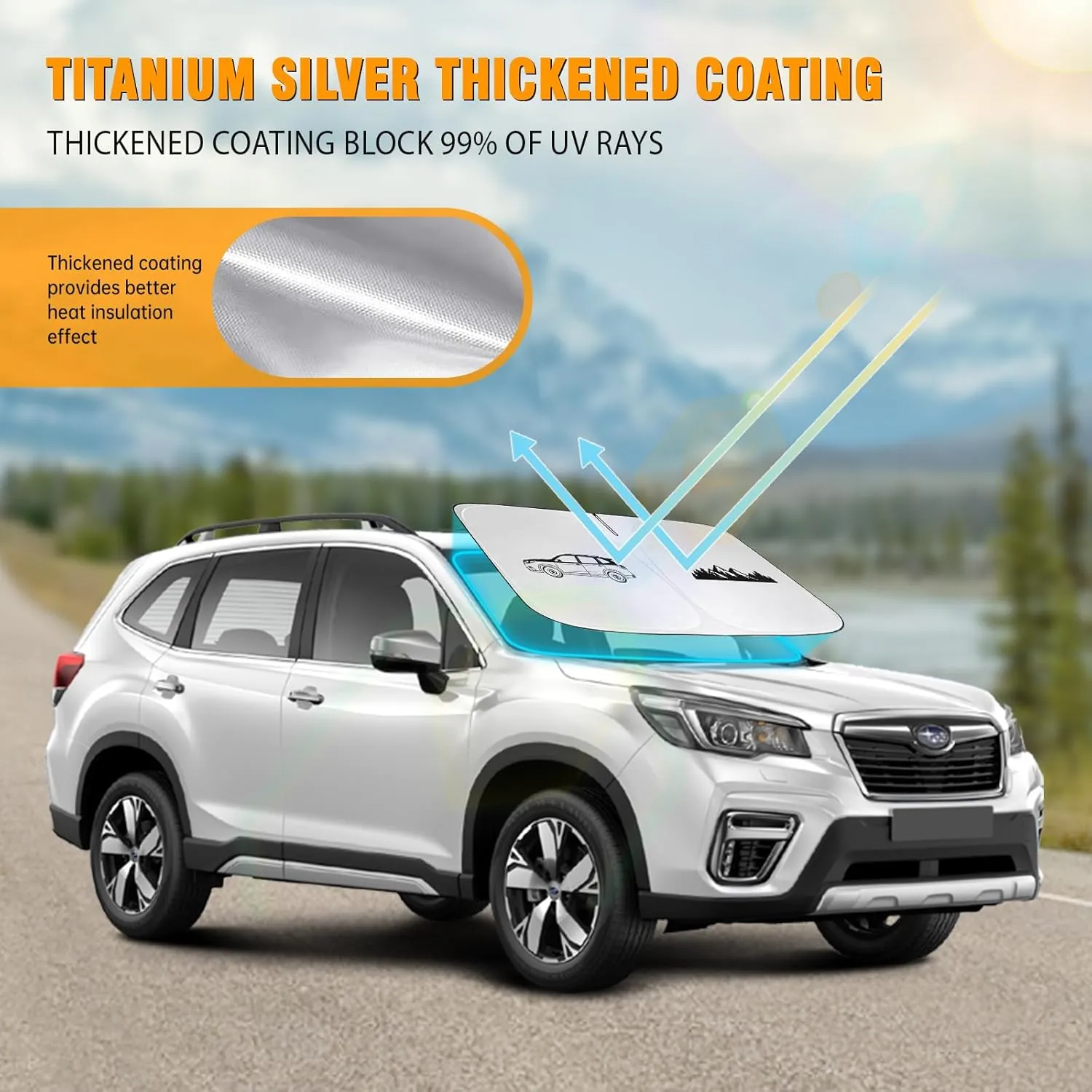 Front Windshield Sun Shade Compatible with Subaru Forester 2019-2022 2023 2024 2025, Sun Visor Protector Blocks UV Rays Sunshade for Forester Foldable Interior Accessories