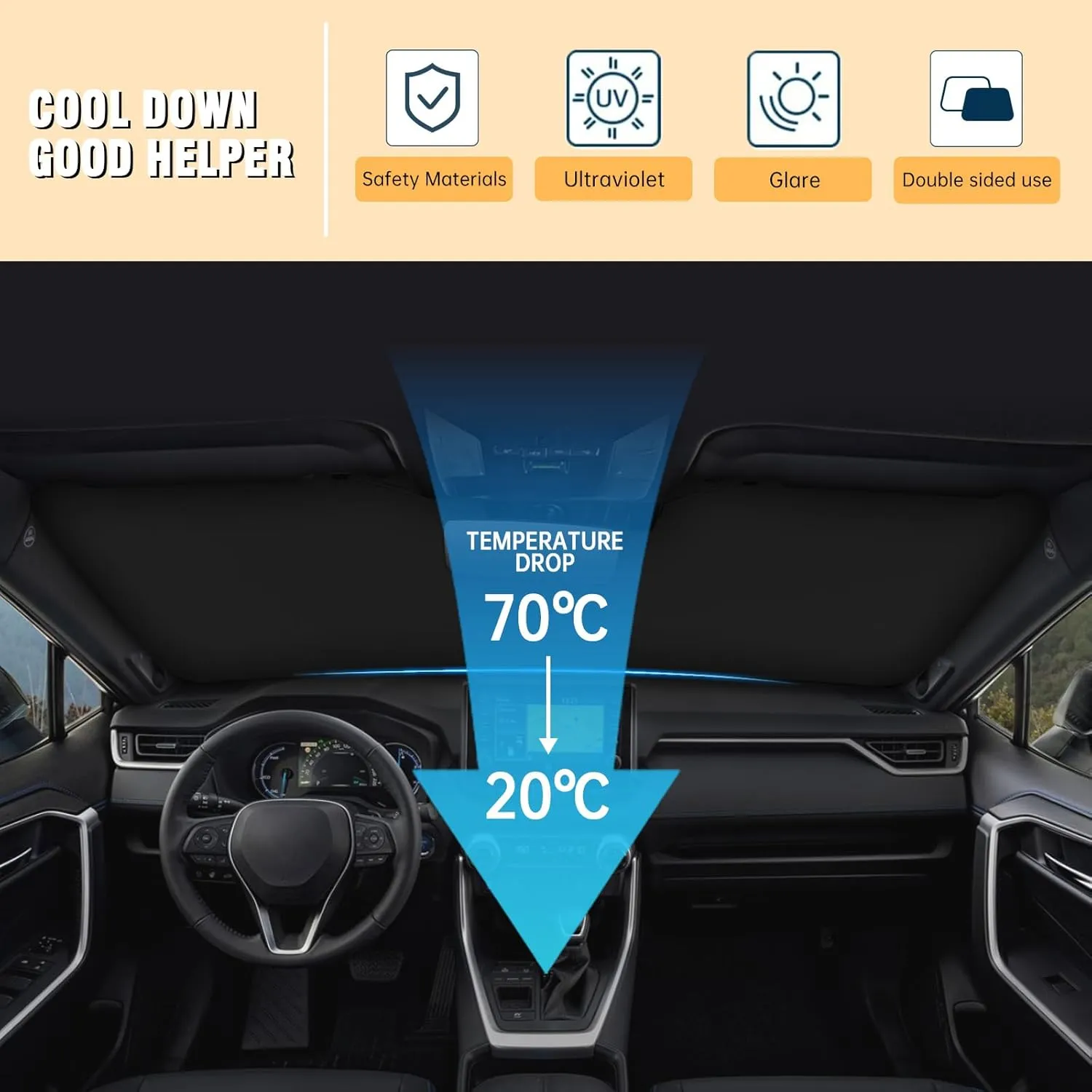 Front Windshield Sun Shade Compatible with Toyota RAV4 2019 2020 2021 2022 2023 2024 2025, Sun Visor Protector Blocks UV Rays Sunshade for RAV4 Foldable Interior Accessories