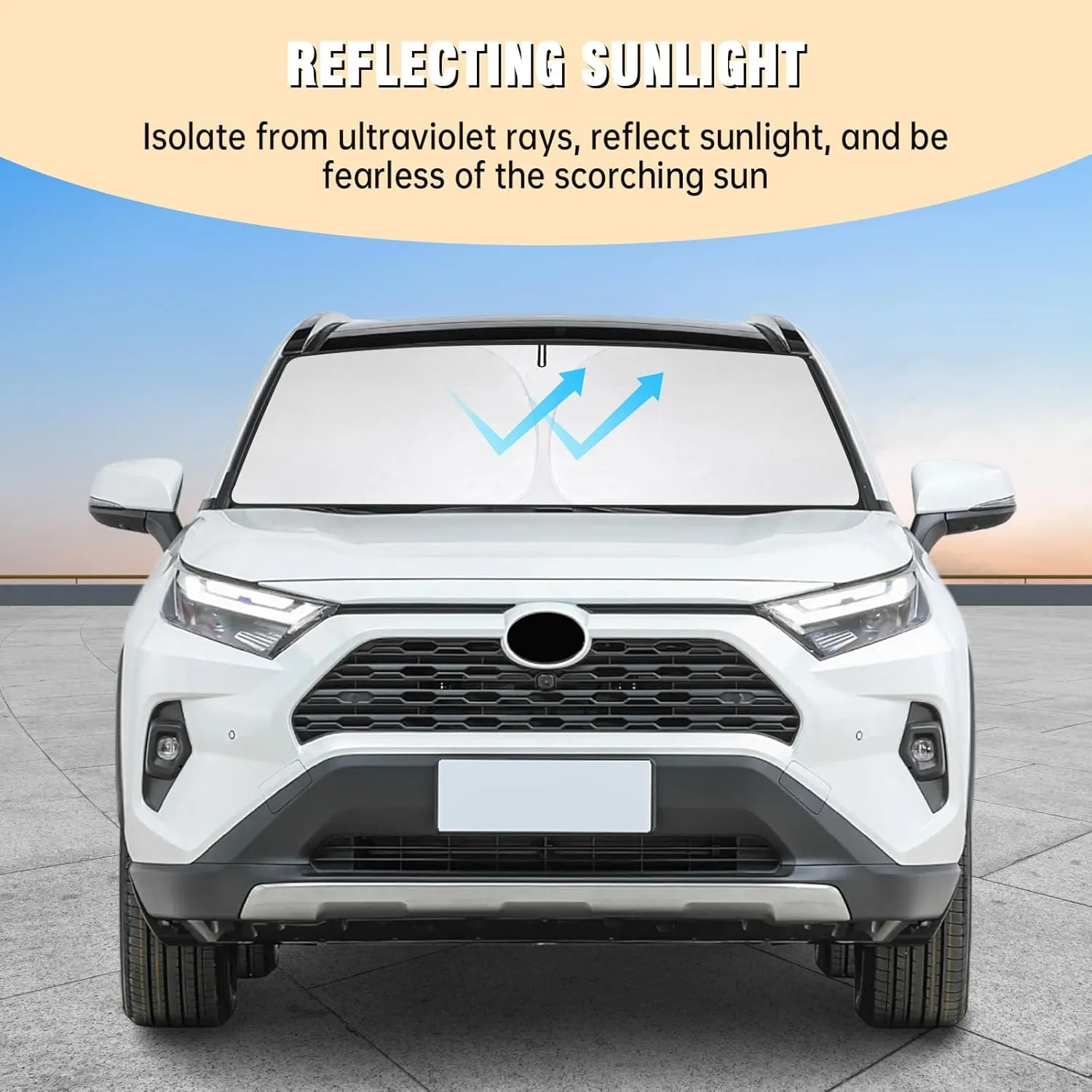 Front Windshield Sun Shade Compatible with Toyota RAV4 2019 2020 2021 2022 2023 2024 2025, Sun Visor Protector Blocks UV Rays Sunshade for RAV4 Foldable Interior Accessories