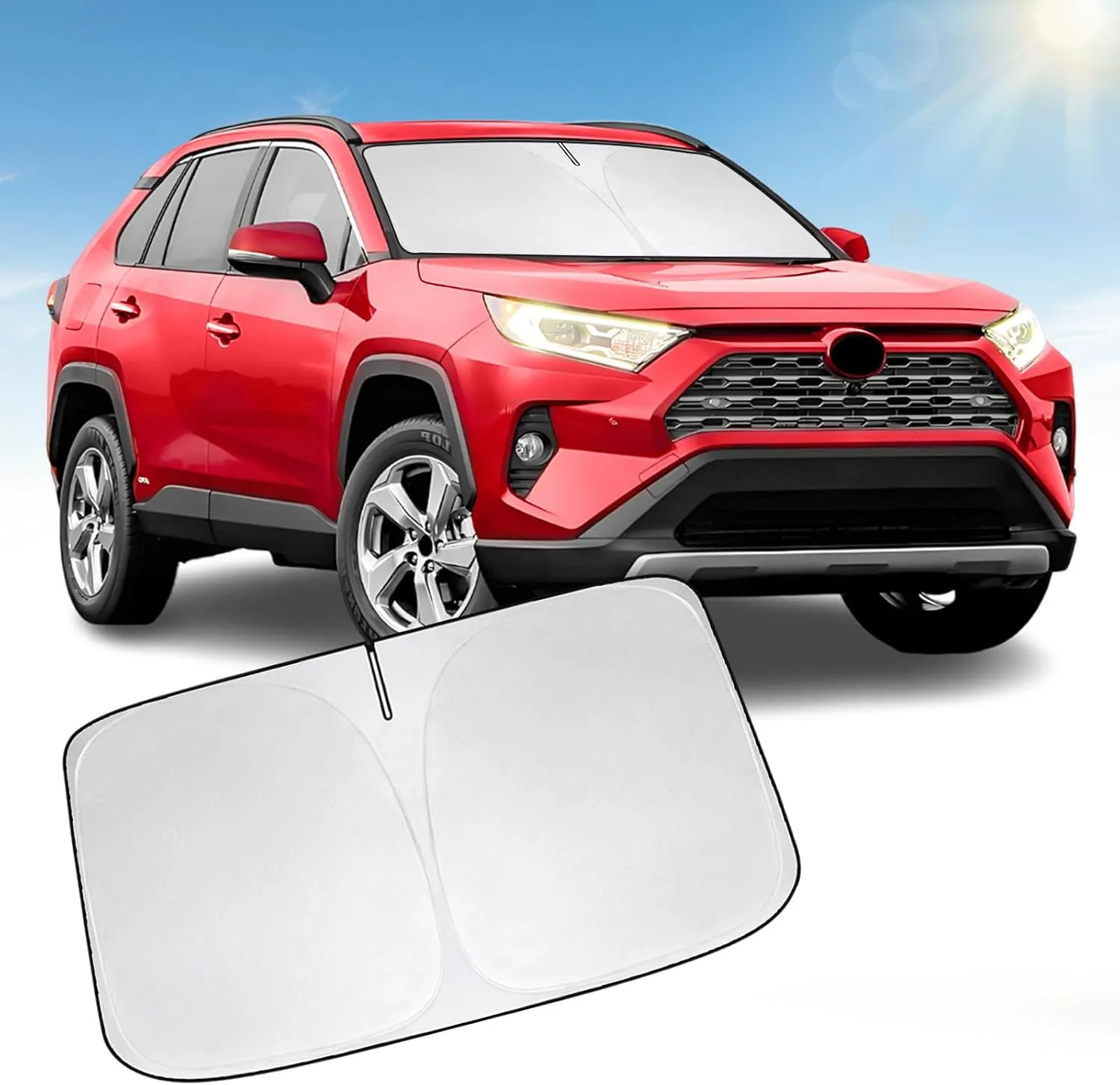 Front Windshield Sun Shade Compatible with Toyota RAV4 2019 2020 2021 2022 2023 2024 2025, Sun Visor Protector Blocks UV Rays Sunshade for RAV4 Foldable Interior Accessories