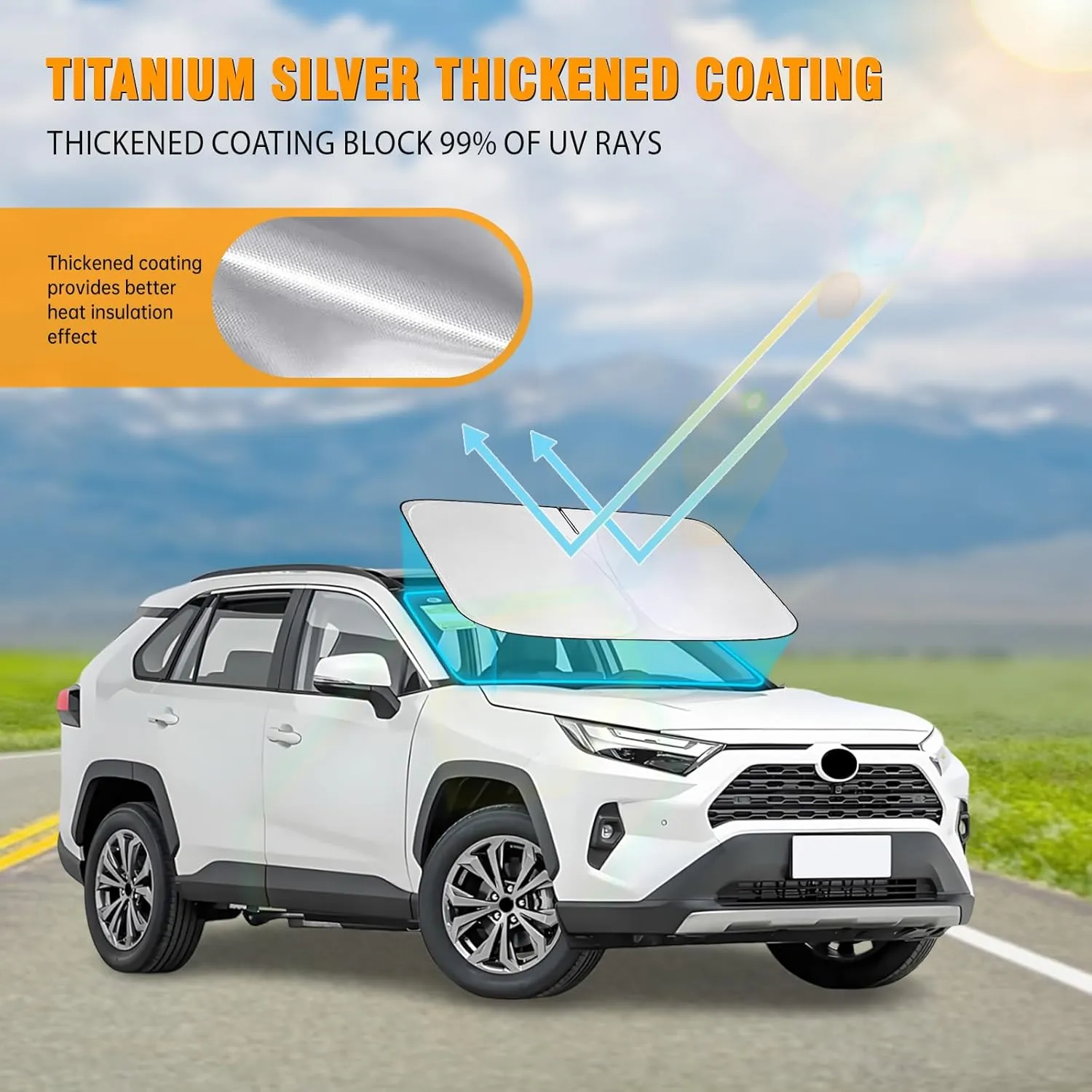 Front Windshield Sun Shade Compatible with Toyota RAV4 2019 2020 2021 2022 2023 2024 2025, Sun Visor Protector Blocks UV Rays Sunshade for RAV4 Foldable Interior Accessories