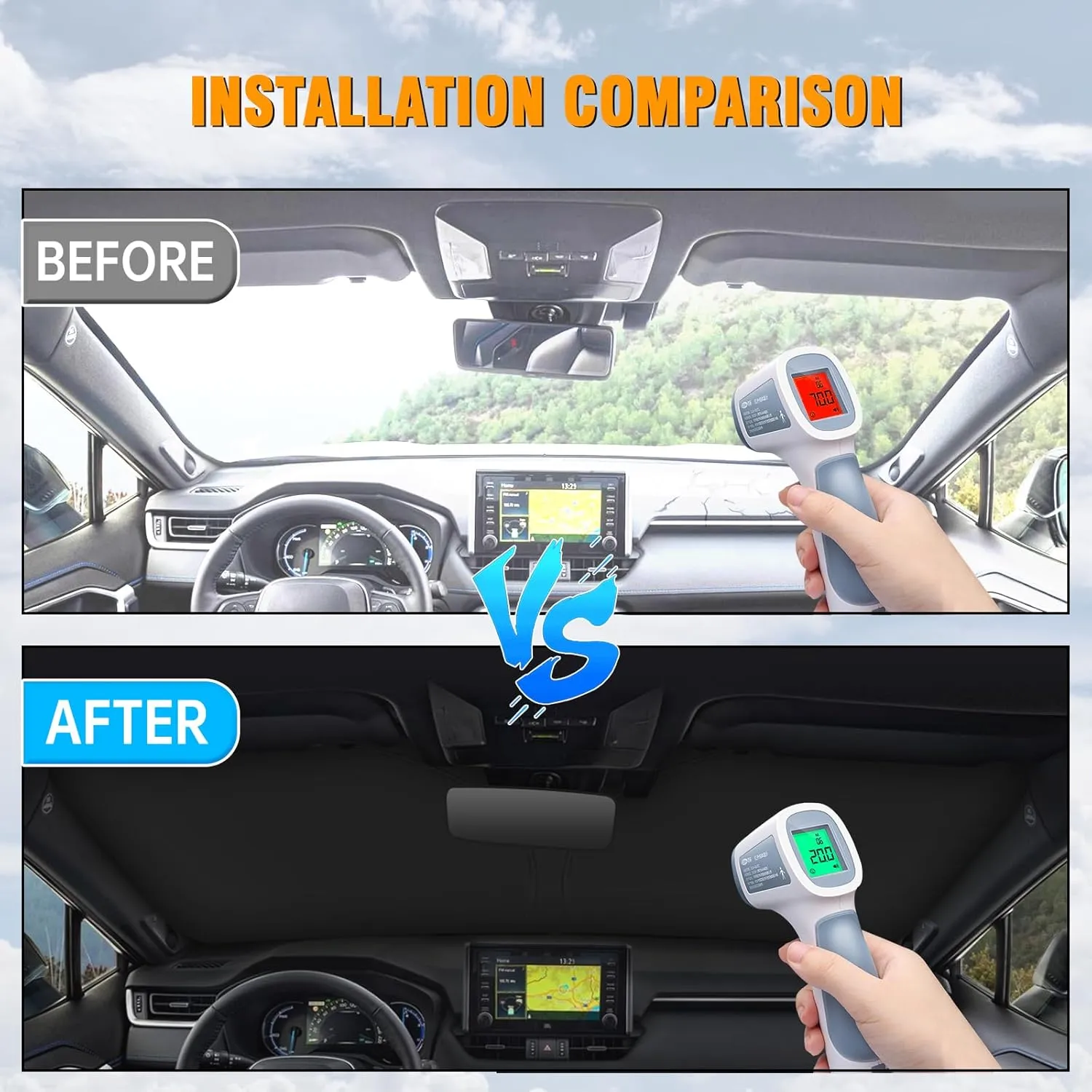 Front Windshield Sun Shade Compatible with Toyota RAV4 2019 2020 2021 2022 2023 2024 2025, Sun Visor Protector Blocks UV Rays Sunshade for RAV4 Foldable Interior Accessories
