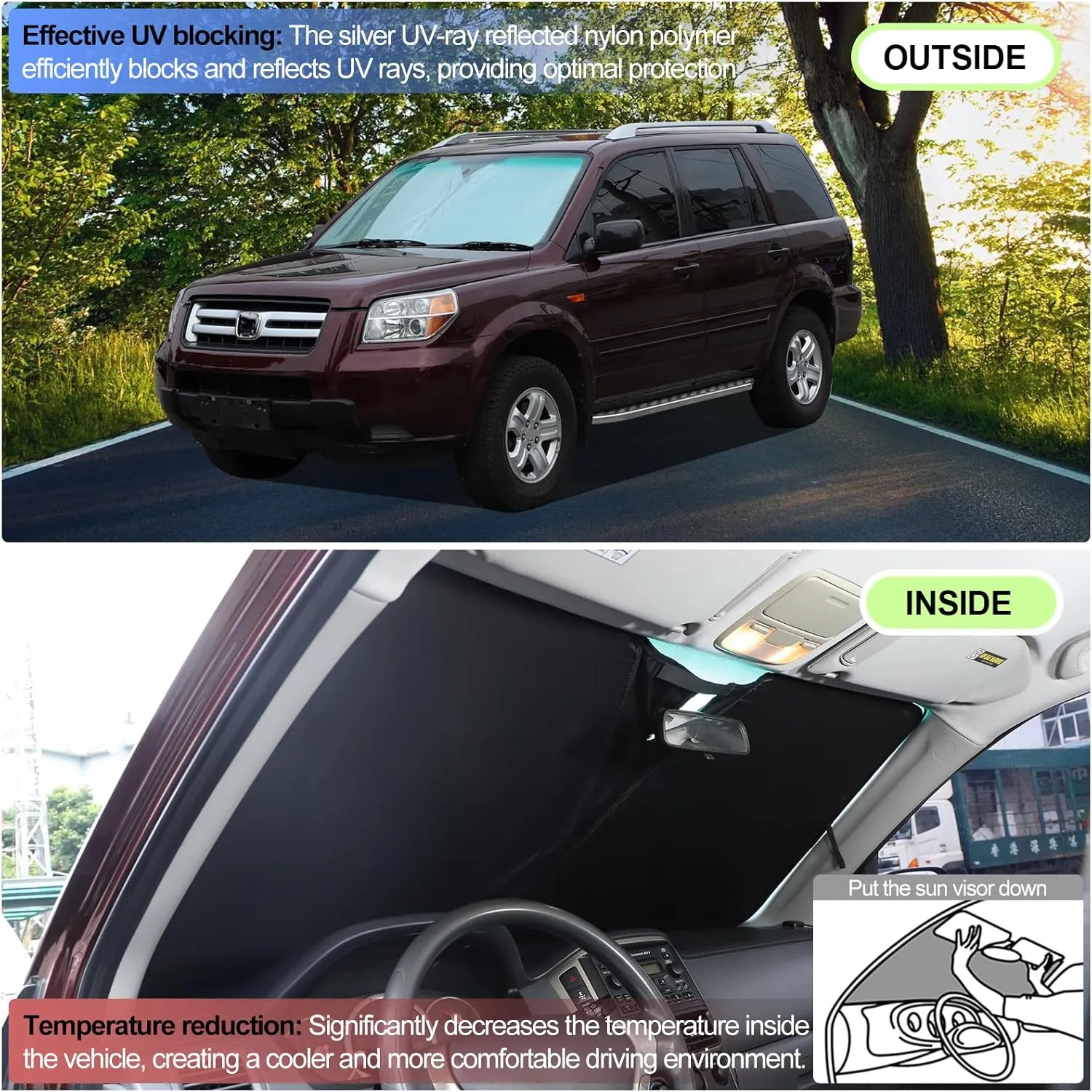 Front Windshield Sunshade for Honda Pilot 2003-2008 Accessories Windshield Sun shade Sun Visor UV Blocker Privacy Protector Custom Fit Sunscreen Heatshield Keep Your Car Cooler Resilient & Expeditious