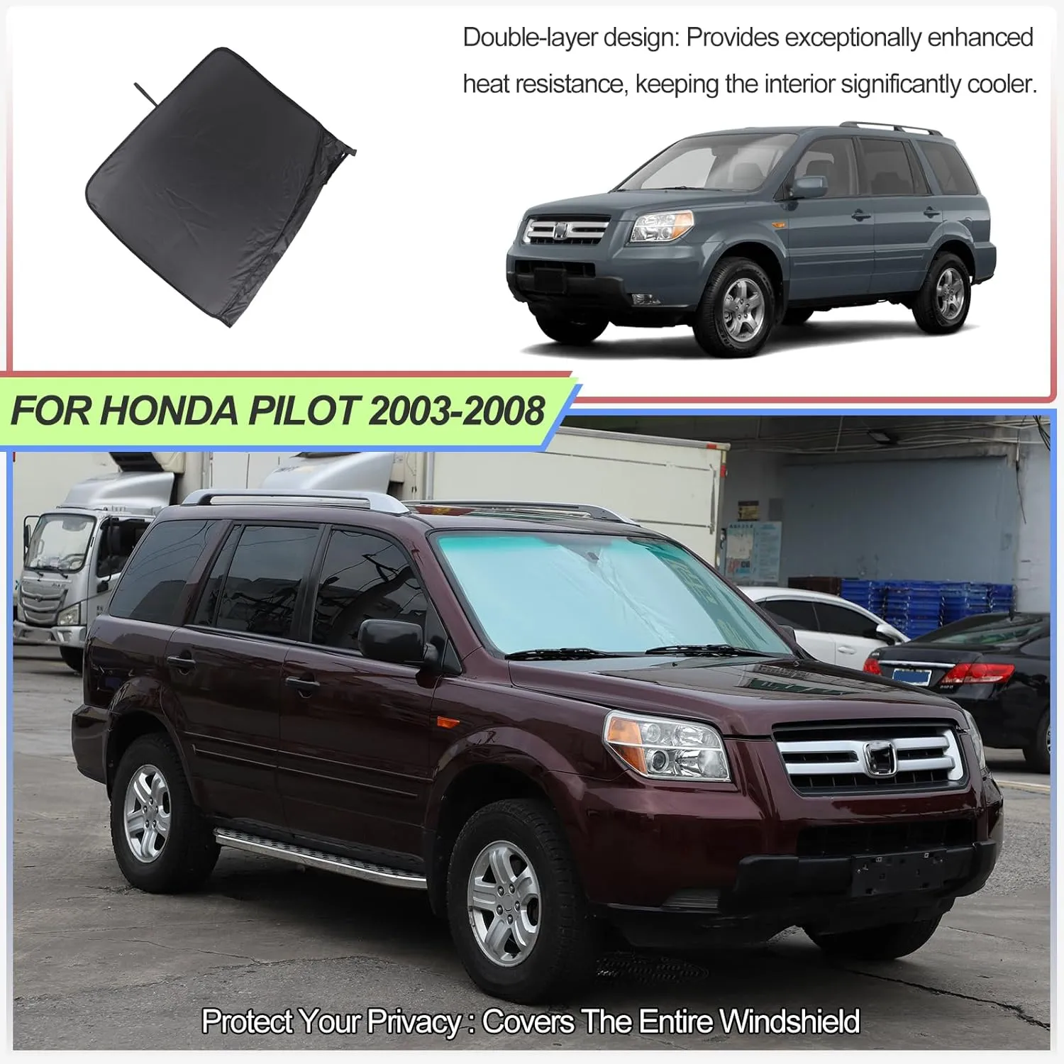 Front Windshield Sunshade for Honda Pilot 2003-2008 Accessories Windshield Sun shade Sun Visor UV Blocker Privacy Protector Custom Fit Sunscreen Heatshield Keep Your Car Cooler Resilient & Expeditious