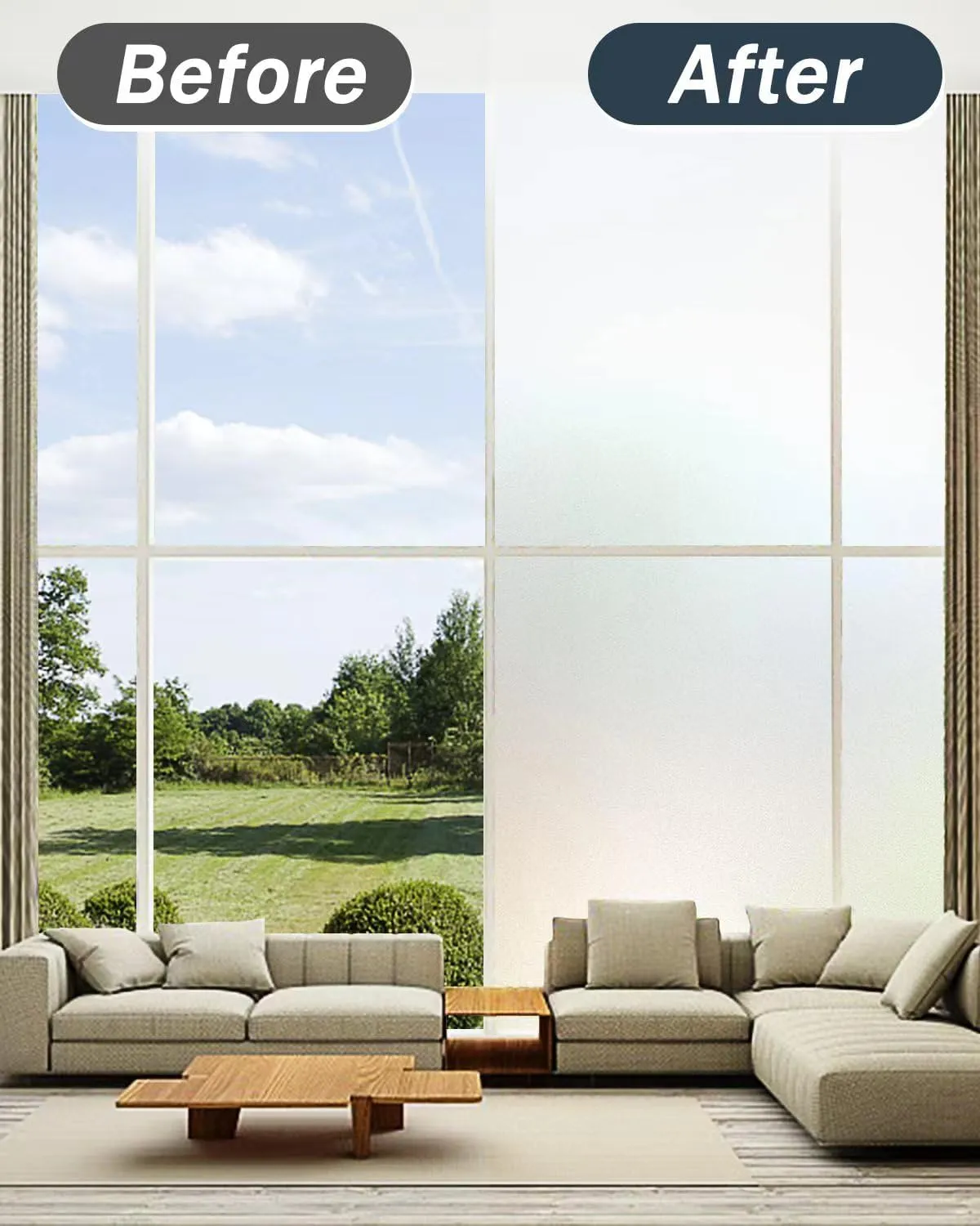 Frosted Glass Window Privacy Film, Removable, Static Cling, Heat/UV Protection, Anti-Glare, with Installation Tools (35.4 x 157.5 Inch)