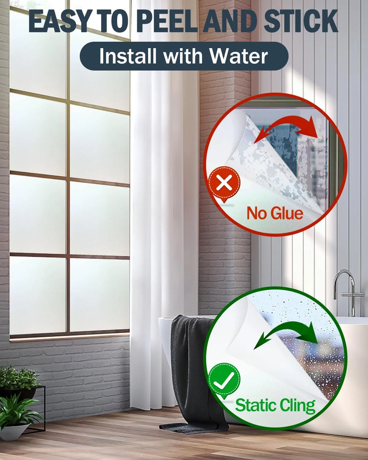 Frosted Glass Window Privacy Film, Removable, Static Cling, Heat/UV Protection, Anti-Glare, with Installation Tools (35.4 x 157.5 Inch)