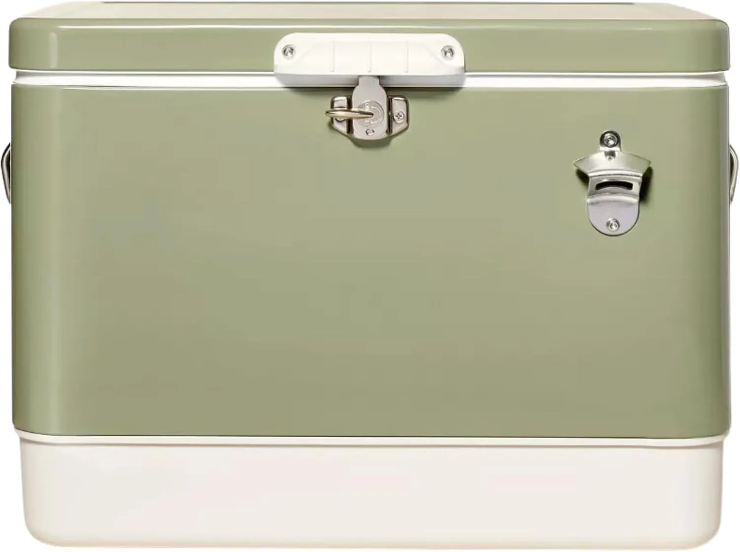 FSE Retro Metal Cooler, 80 Can/54 Qt. Capacity, Hard-Sided, Two Tone, Holds Up to 80 Beverage Cans, Metal Construction with Plastic Lining