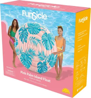 Funsicle: Pink Palm Island Float - 65" Round, Pink & Blue, Inflatable Pool & Water Lounge, 440 lb Capacity, Oversized Design