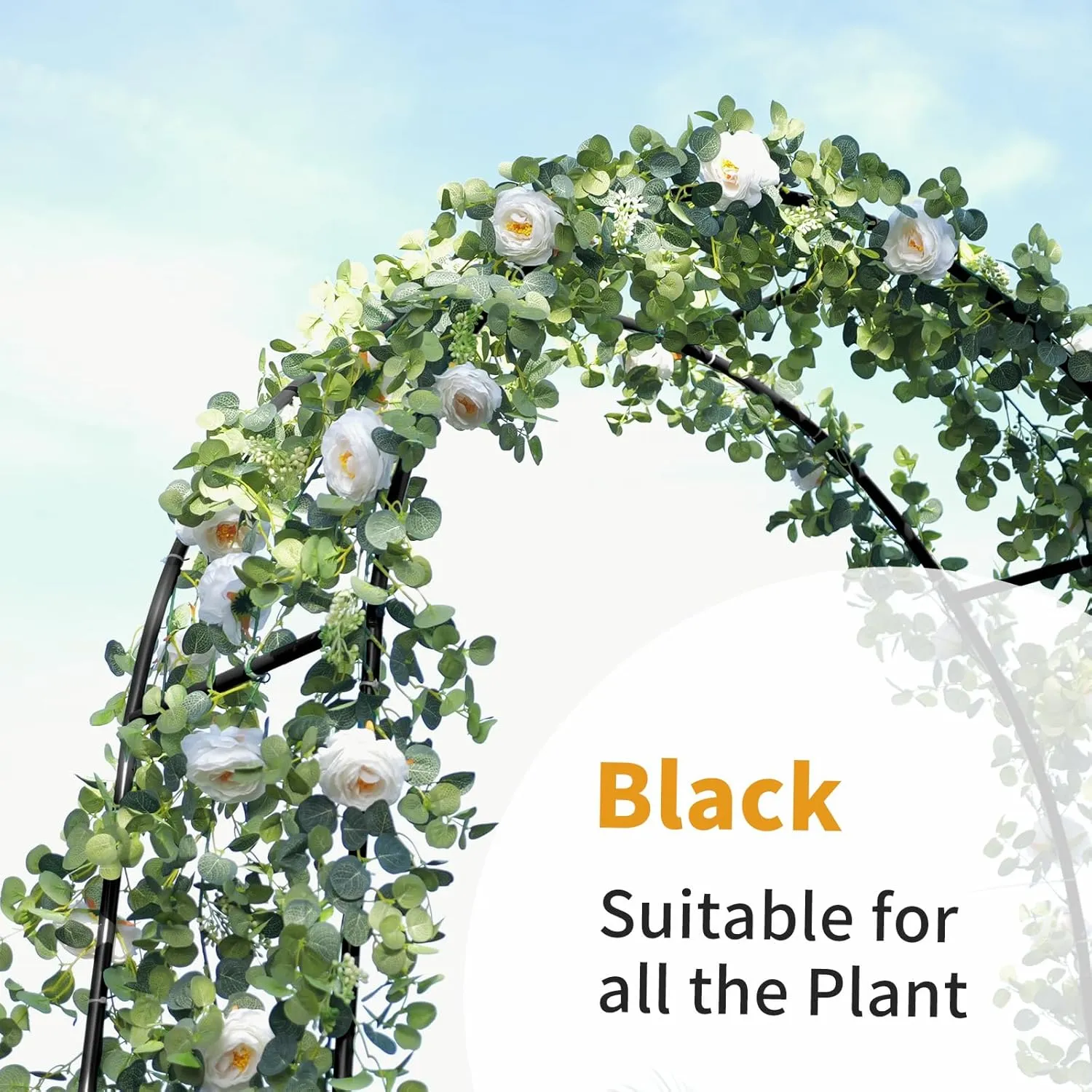 Garden Arch Arbors, Trellis for Climbing Plants Outdoor 6-8ft, Two Way Assemble Wedding Decoration Metal Arch,Black