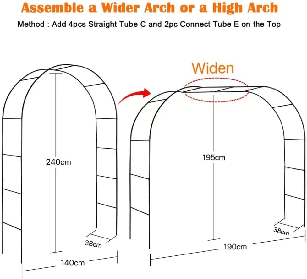 Garden Arch Arbors, Trellis for Climbing Plants Outdoor 6-8ft, Two Way Assemble Wedding Decoration Metal Arch,Black