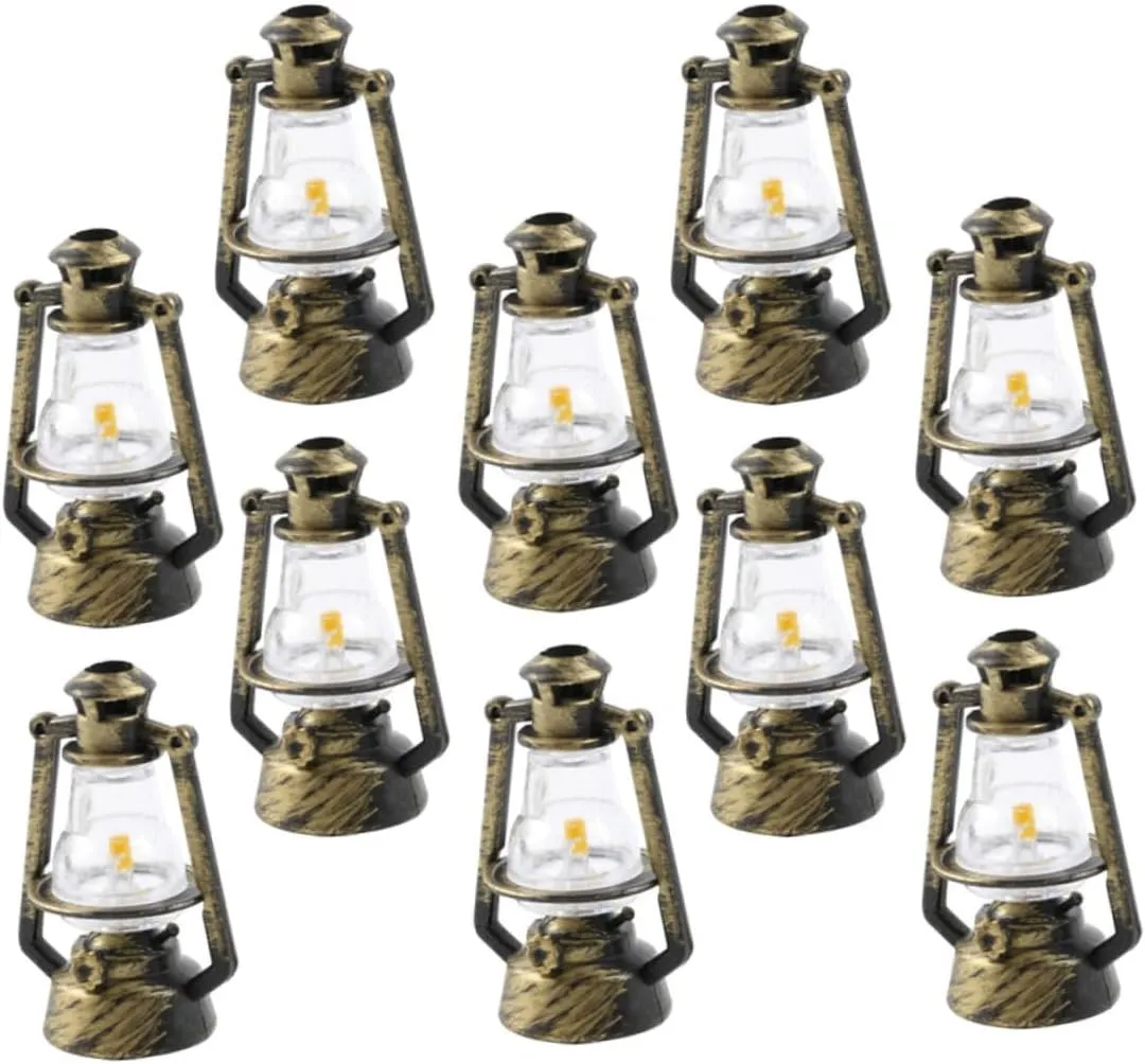 GARVALON 3sets Mini Kerosene Lamp Ornaments for Dollhouse Decor Retro Miniature Lantern Models for Accessories and Home Decoration 10pcs*3