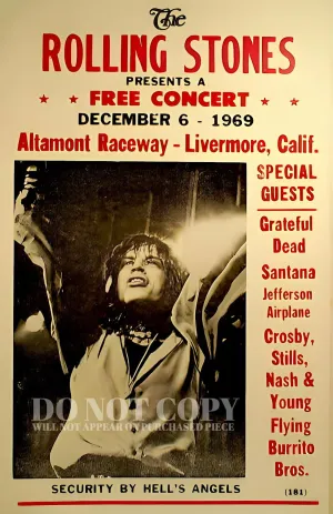 Generic Rolling Stones Poster 11 X 17 - Legendary 1969 Altamont Concert - Gimme Shelter - Famous Music Festival Artwork - Rock and Roll - Vintage - Sixties - Rare Art Print, Medium