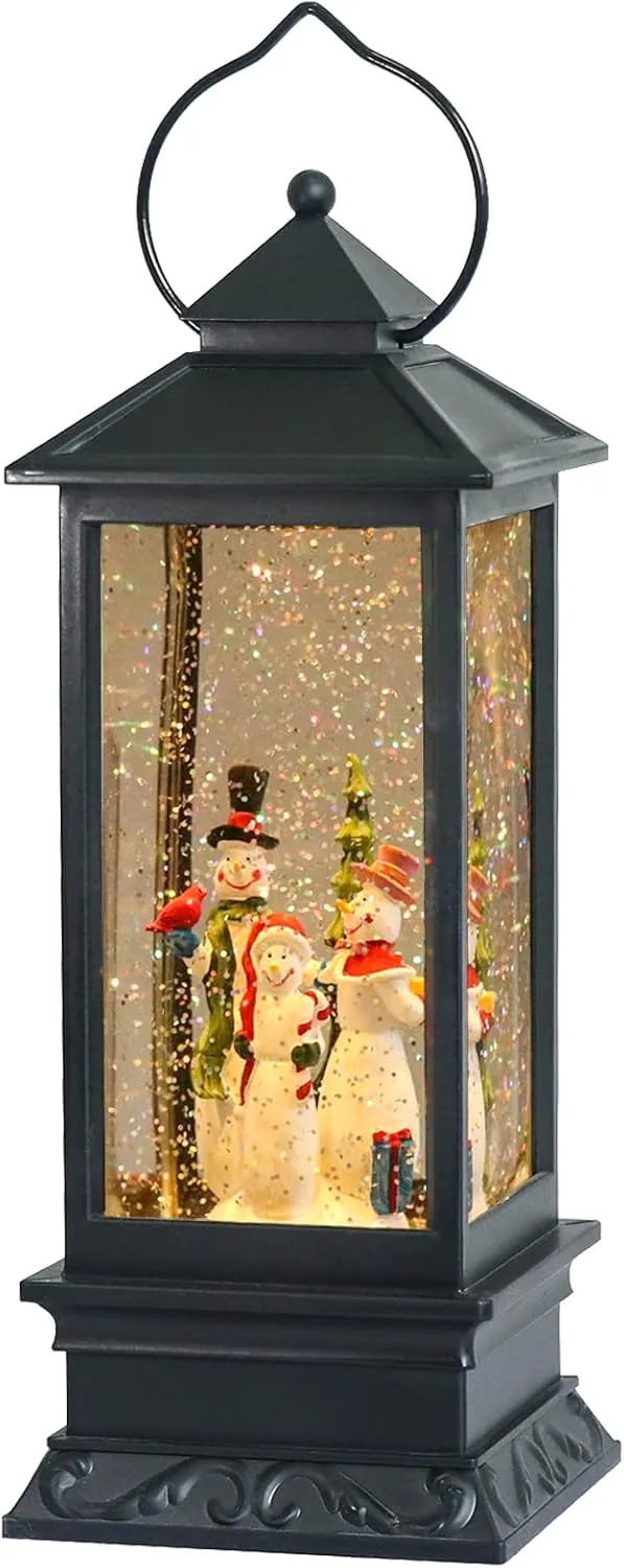 GenSwin Christmas Snow Globe Lantern with Music, Battery Operated Lighted Swirling Glitter Water Lantern with Timer for Christmas Home Decoration
