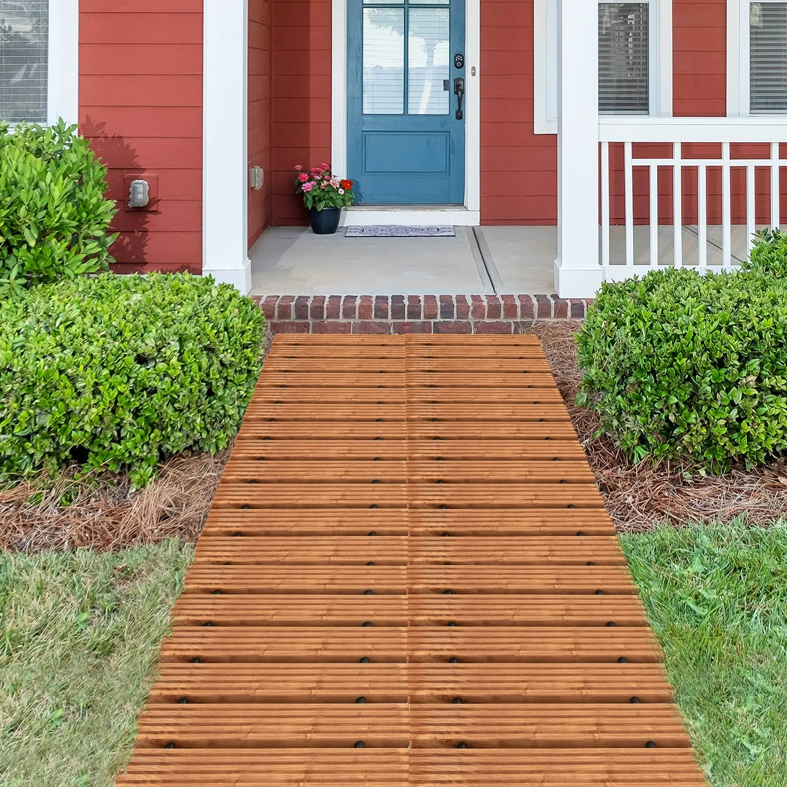 Giantex 8ft Wooden Garden Pathway, 22" W Roll Out Hardwood Walkway with Non-Slip Surface, Tools Free Assembly, Outdoor Rustic Decorative Boardwalk Flooring Pavers for Backyard Wedding