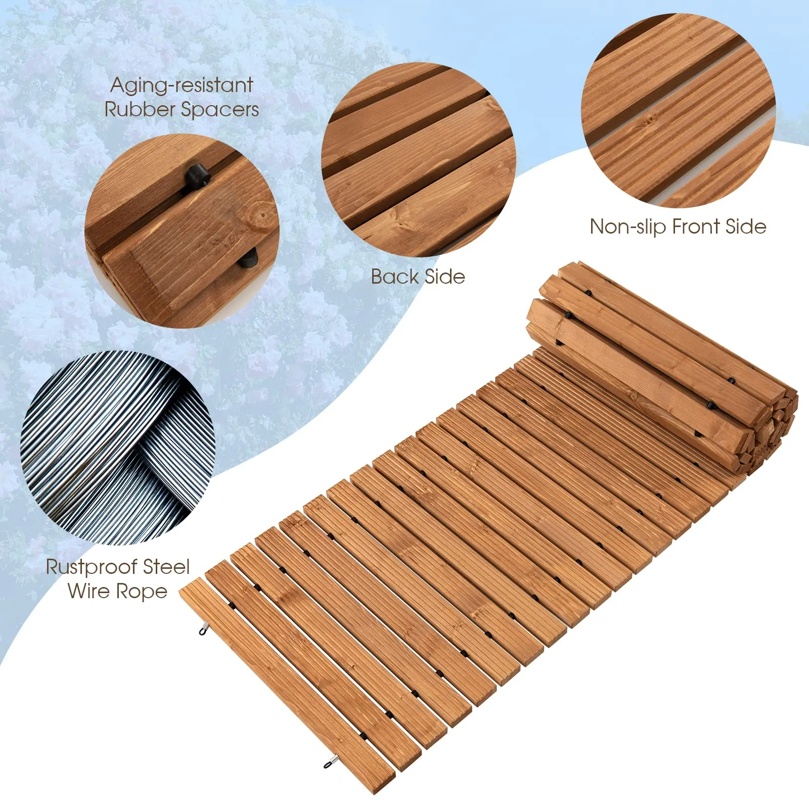 Giantex 8ft Wooden Garden Pathway 2PCS, 22" W Roll Out Hardwood Walkway with Non-Slip Surface, Tools Free Assembly, Outdoor Rustic Decorative Boardwalk Flooring Pavers for Backyard Wedding