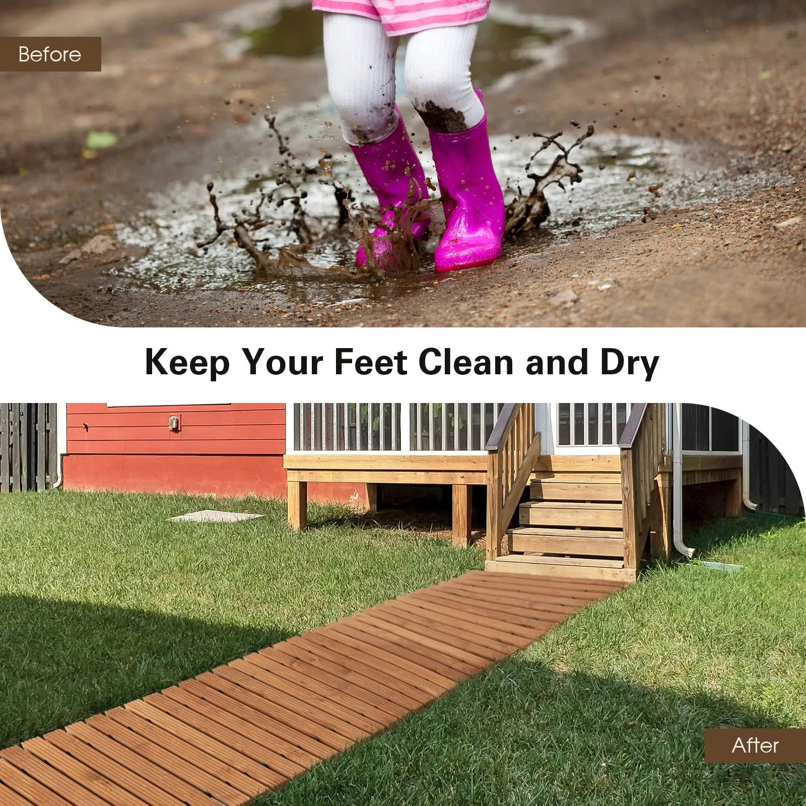 Giantex 8ft Wooden Garden Pathway 2PCS, 22" W Roll Out Hardwood Walkway with Non-Slip Surface, Tools Free Assembly, Outdoor Rustic Decorative Boardwalk Flooring Pavers for Backyard Wedding