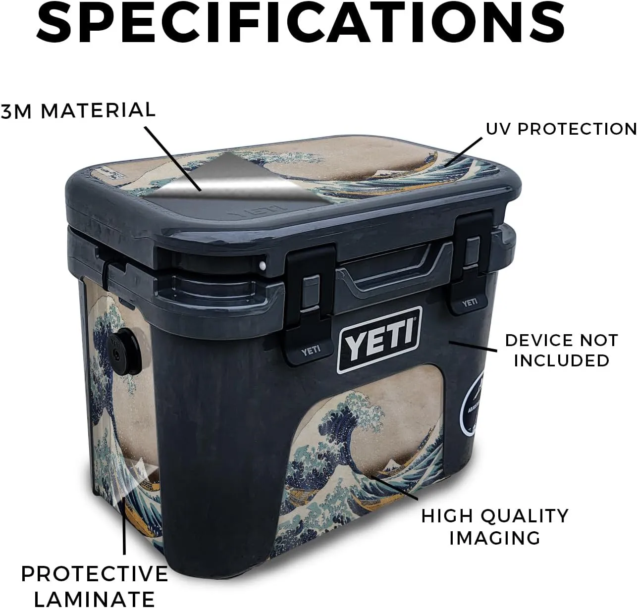 Glossy Glitter Skin Compatible with Yeti Roadie 15 Hard Cooler - Great Wave of Kanagawa - Premium 3M Vinyl Protective Wrap Decal Cover - Easy to Apply | Crafted in The USA by MightySkins