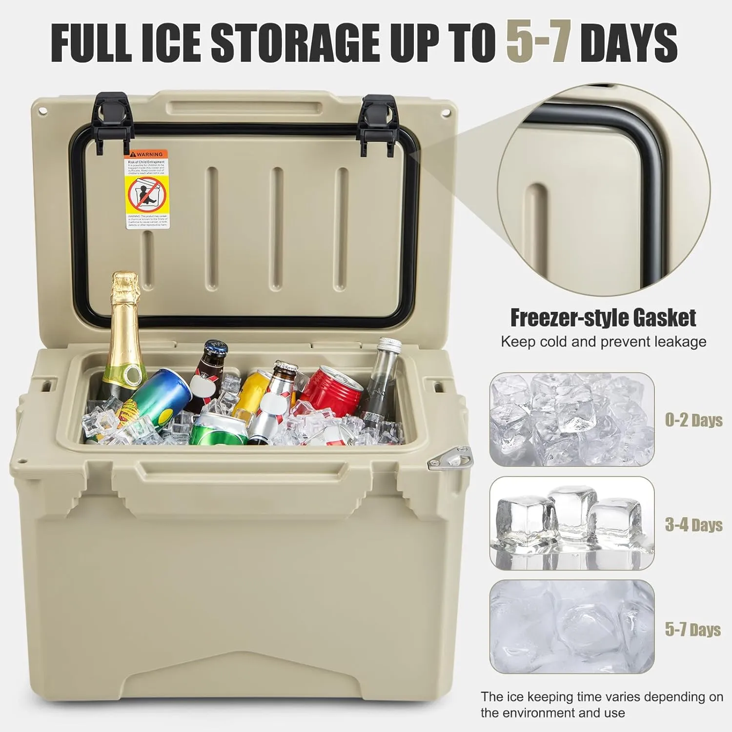 Goplus Cooler, Insulated Large Ice Chest with Portable Handles, Integrated Cup Holders, Leak-Proof Tight Latches, 5-7-day Ice Retention, Heavy Duty Hard Coolers for Beach, Picnic, Camping, Boat