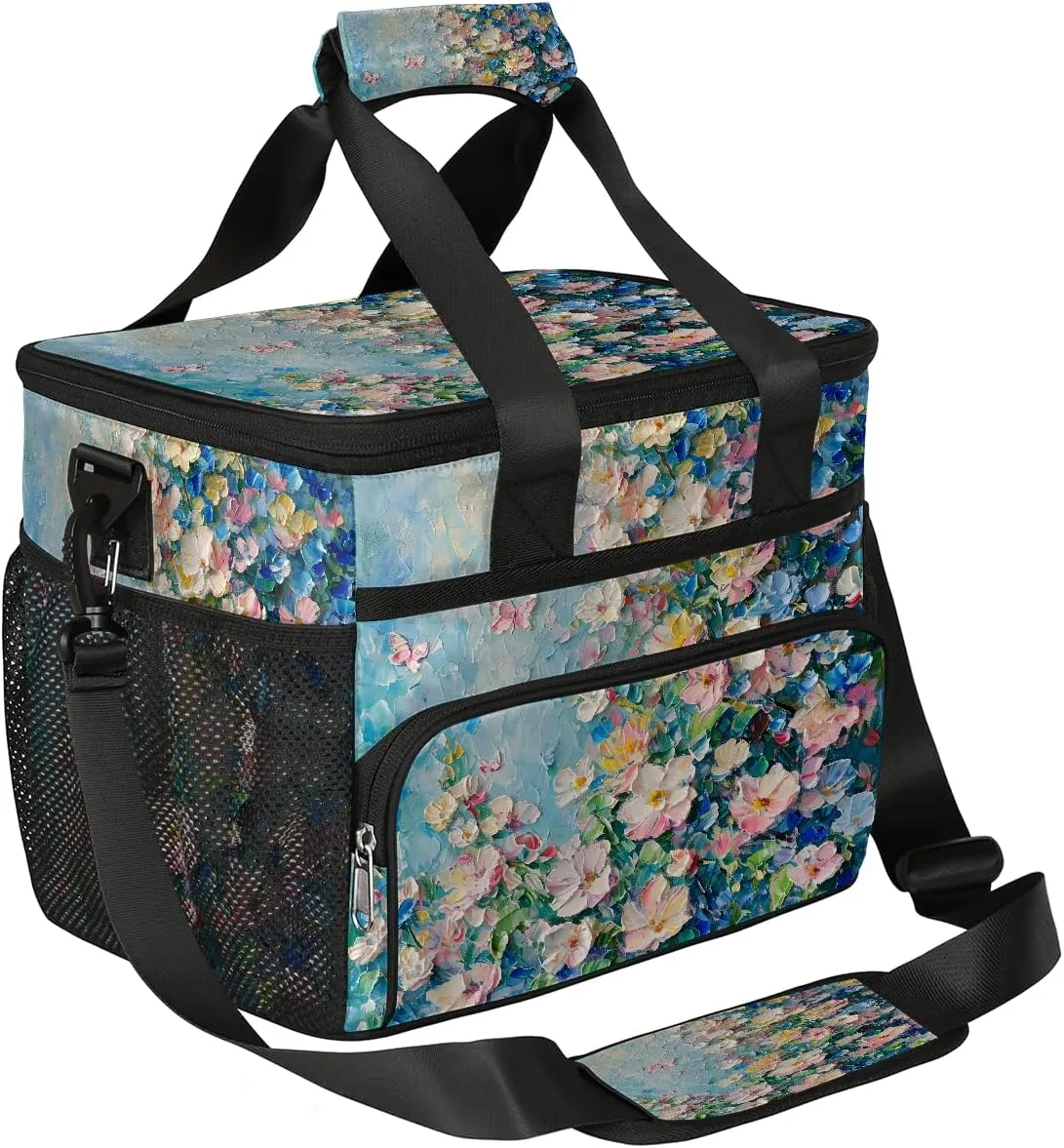 Gossamer Flower Soft Sided Cooler Bag, 20 Cans Insulated Leak Proof Cooler Bag with Hard Bottom Delicate Flower Portable Lightweight Cooler Picnic Cooler Lunch Tote Bag for Travel Camping