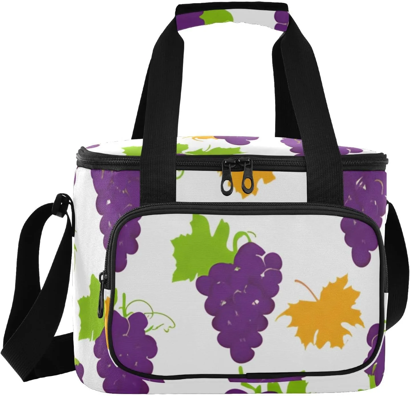 Grape Maple Leaves White Insulated Cooler Bag for Women Men Leakproof 24 Can Camping Cooling Bag for Travel Outdoors Trip