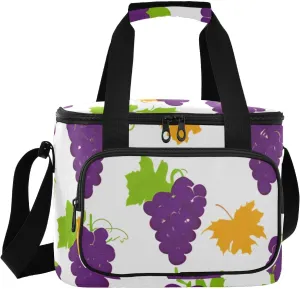 Grape Maple Leaves White Insulated Cooler Bag for Women Men Leakproof 24 Can Camping Cooling Bag for Travel Outdoors Trip