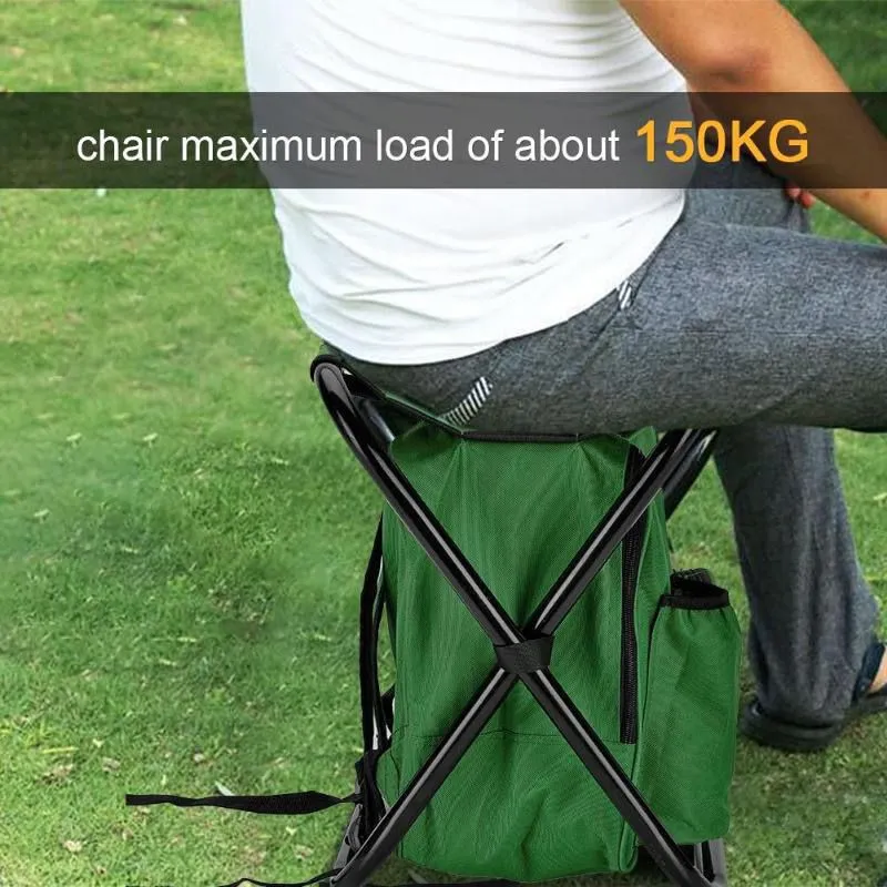 Green Insulated Cooler Backpack Chair - Foldable Stool for Picnics & BBQ