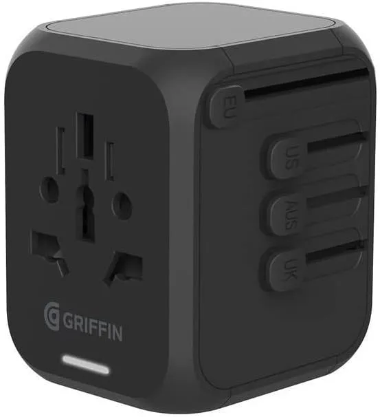 Griffin Powerblock 30W International Travel Adapter (GP-140-BLK) USB-C to MFi Certified Lightning Cable for Charge and Sync Bundle (2 Items)