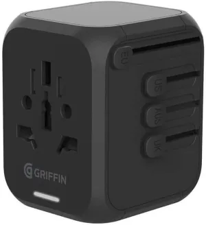 Griffin Powerblock 30W International Travel Adapter (GP-140-BLK) USB-C to MFi Certified Lightning Cable for Charge and Sync Bundle (2 Items)