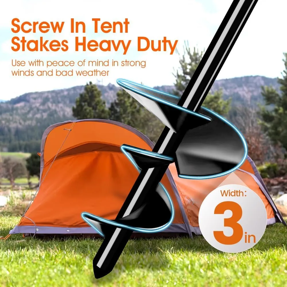 Ground Anchors Tent Stakes Trampoline Anchors Heavy Duty Screw in 8 Pack, Tent Stakes High Winds Heavy Duty for Camping Tent, Canopies, Carports, Sheds, Swing Sets,14in Ground Anchors