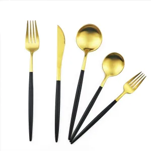 Gugrida Black Gold Flatware, Royal 10 Piece Matte Black Handle 18/10 Stainless Steel Cutlery Sets for 2 Including Forks Spoons Knives, Camping Silverware Travel Utensils Set Tableware