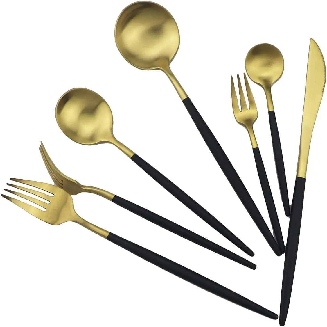 Gugrida Black Gold Flatware, Royal 10 Piece Matte Black Handle 18/10 Stainless Steel Cutlery Sets for 2 Including Forks Spoons Knives, Camping Silverware Travel Utensils Set Tableware