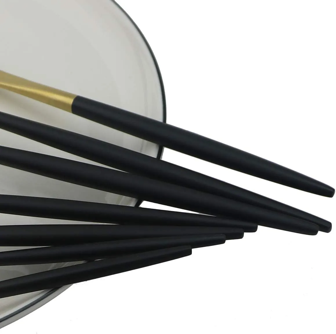Gugrida Black Gold Flatware, Royal 10 Piece Matte Black Handle 18/10 Stainless Steel Cutlery Sets for 2 Including Forks Spoons Knives, Camping Silverware Travel Utensils Set Tableware