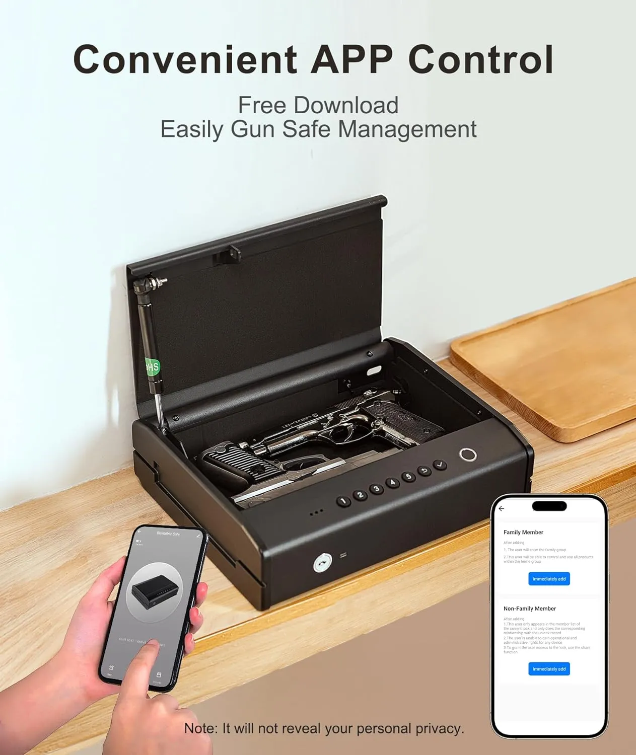 Gun Safe, Biometric Gun Safes For Handgun, Pistol Safe With Fingerprint or Keypad, 4-Quick Access Unlock Gun Case for Firearm, Gun Lock Box For Nightstand Beside with APP