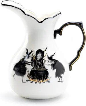 Halloween Pitcher Witch Raven Jack-o'-lantern Pumpkin Black and Gold 2.8qt Capacity, 10.5” Height x 9” Width x 7'' Depth