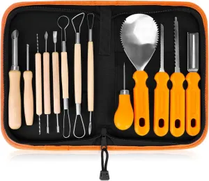 Halloween Pumpkin Carving Tools,Jack-O-Lanterns 13 Piece Professional pumpkin cutting carving supplies tools Kit stainless steel lengthening and thickening with Handbag