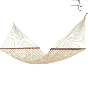 Hatteras Hammocks Deluxe Oatmeal Duracord Rope Hammock with Free Extension Chains & Tree Hooks, Handcrafted in The USA, 450 LB Weight Capacity, 13 ft. x 60 in