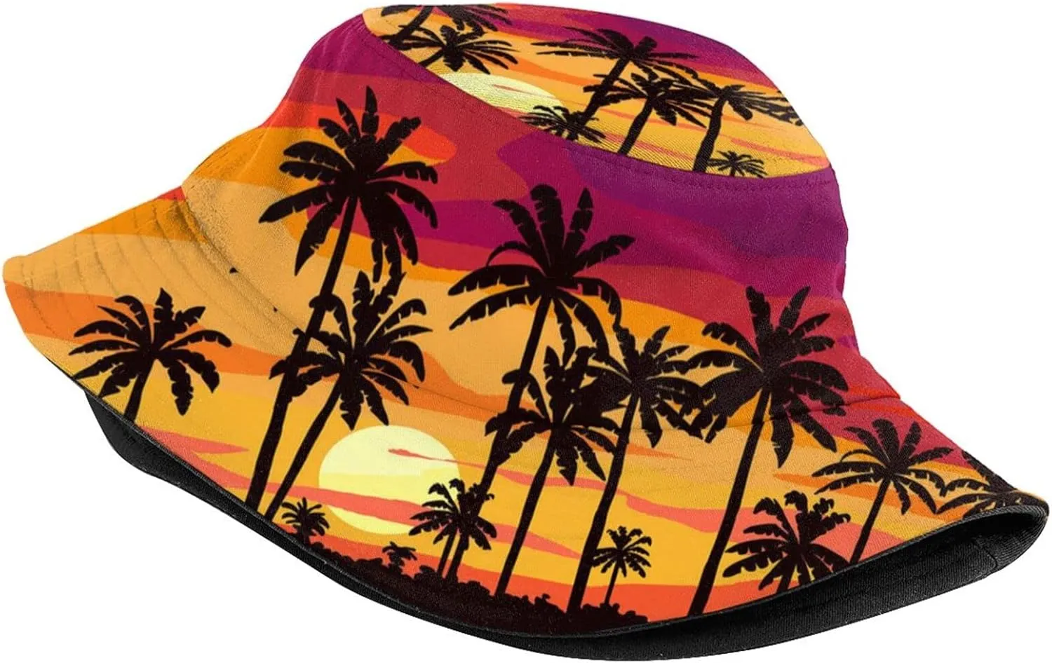 Hawaii Tropical Sunset Palm Tree Bucket Hat Summer Travel Beach Sun Hats Packable Outdoor Cap for Men Women